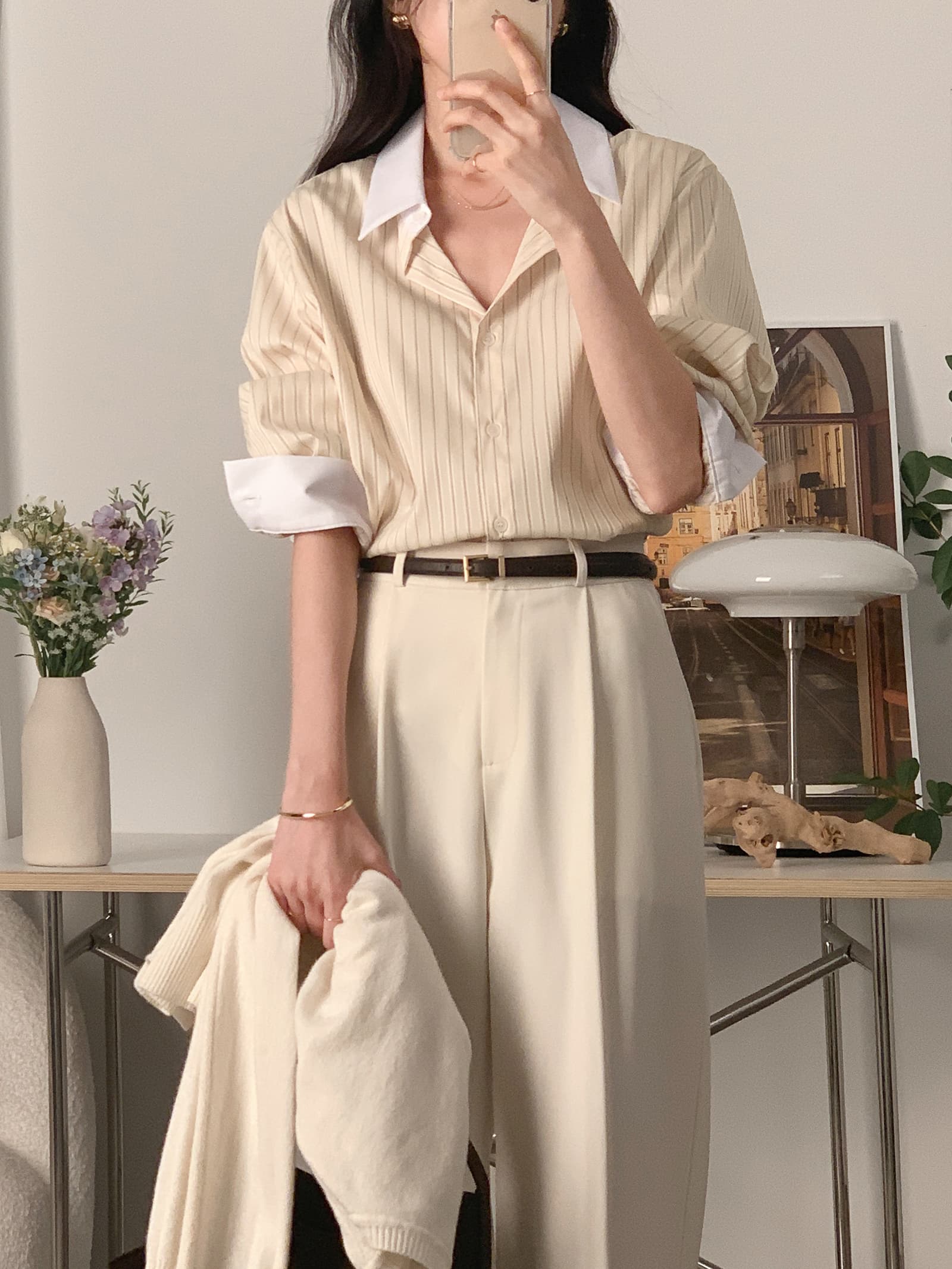 배색 스트라이프 셔츠 봄 가을 다용도 긴팔 셔츠 한국 ins 빛 요리 한 패션 빅 사이즈 여성 의류 대외 무역 상세 이미지 17