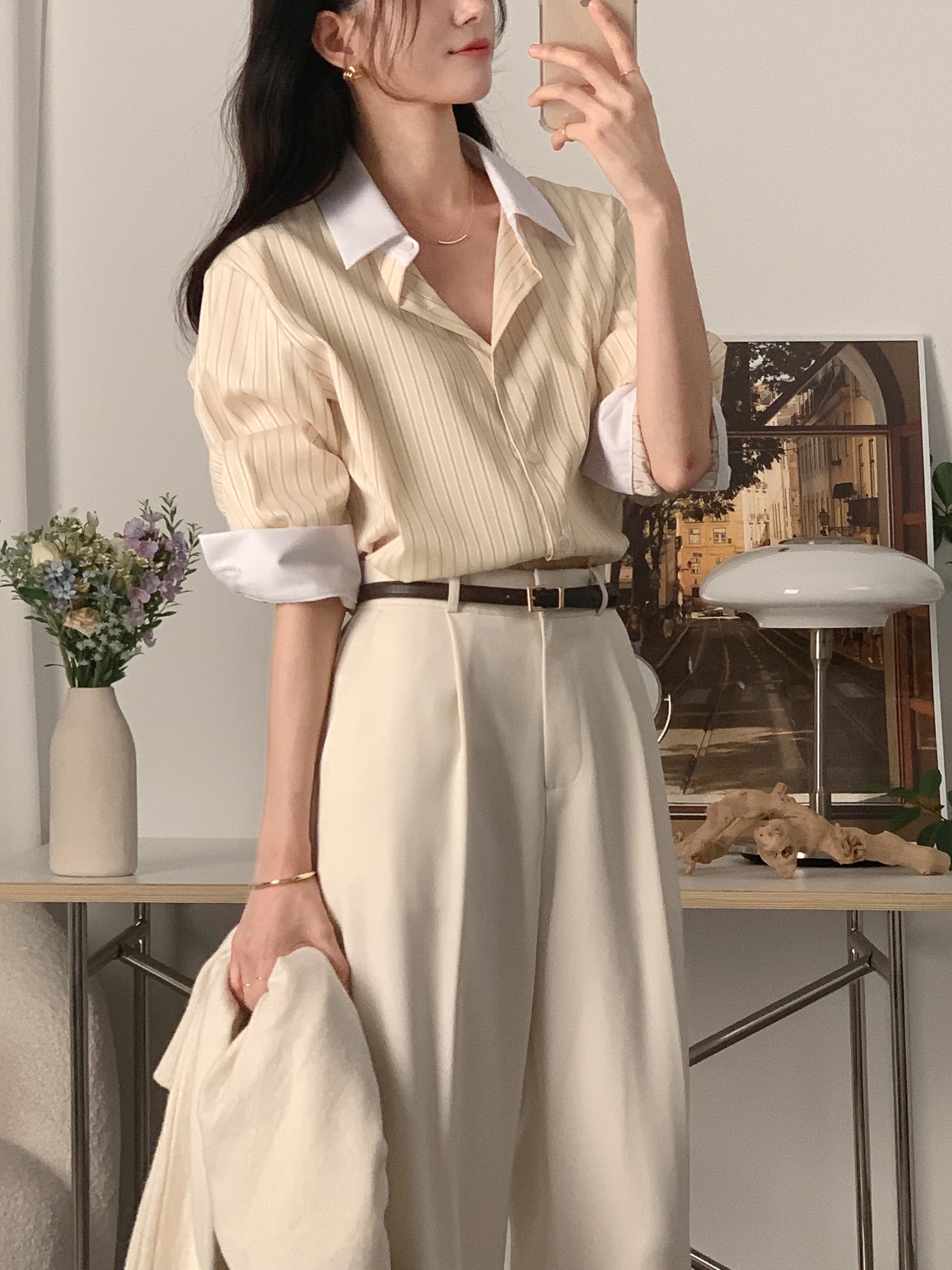 배색 스트라이프 셔츠 봄 가을 다용도 긴팔 셔츠 한국 ins 빛 요리 한 패션 빅 사이즈 여성 의류 대외 무역 상세 이미지 18