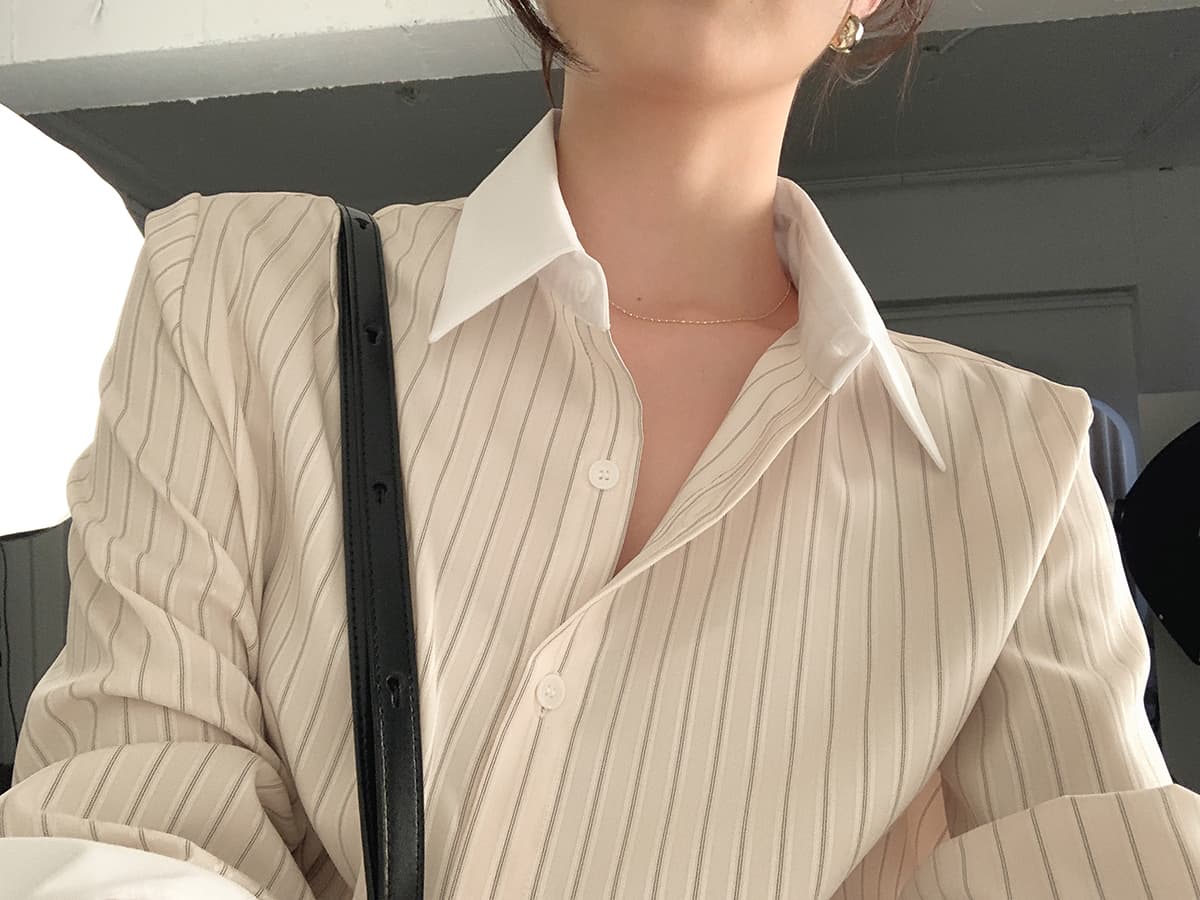 배색 스트라이프 셔츠 봄 가을 다용도 긴팔 셔츠 한국 ins 빛 요리 한 패션 빅 사이즈 여성 의류 대외 무역 상세 이미지 32