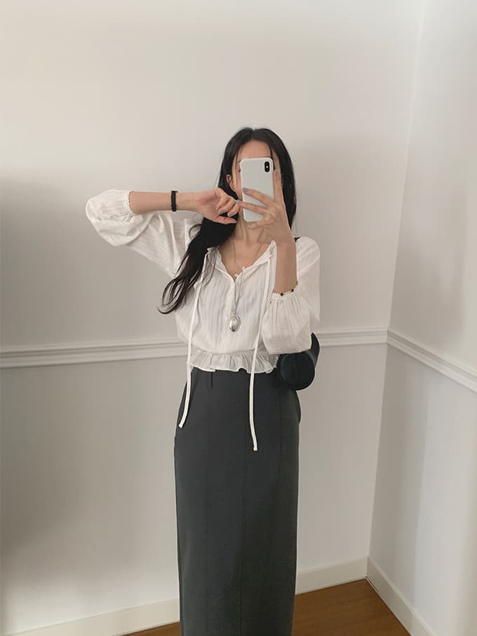 V넥 달콤함 레이스 레이스 허리 수축 레이스업 긴팔 셔츠 쉬폰 블라우스 한국 스타일 chic 상세 이미지 6