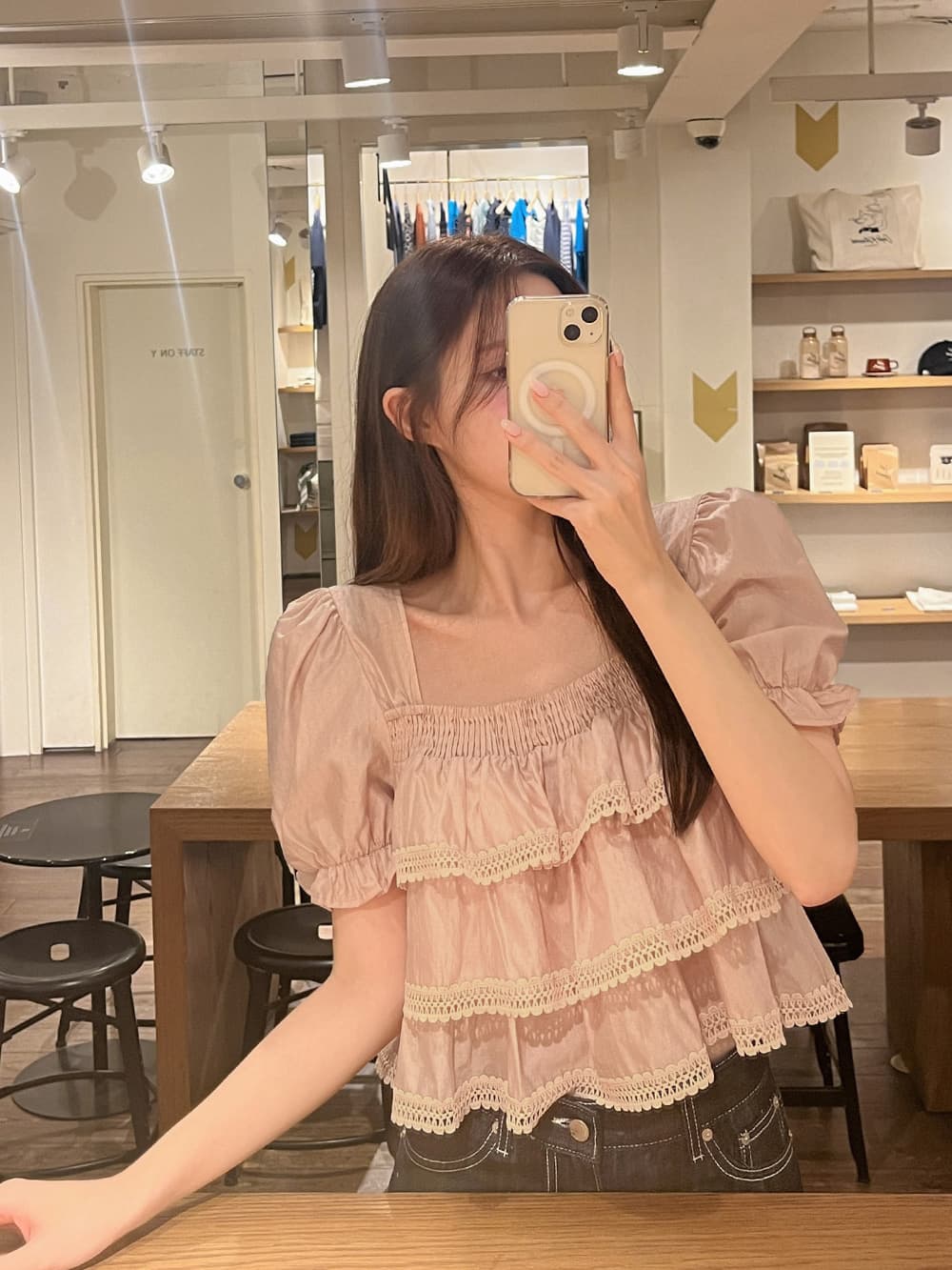 무거운 작업 달콤함 레이스 레이스 셔츠 한국 스타일 chic 빛 요리 한 패션 Chic 작은 대중 디자인 센스 소녀 상세 이미지 38