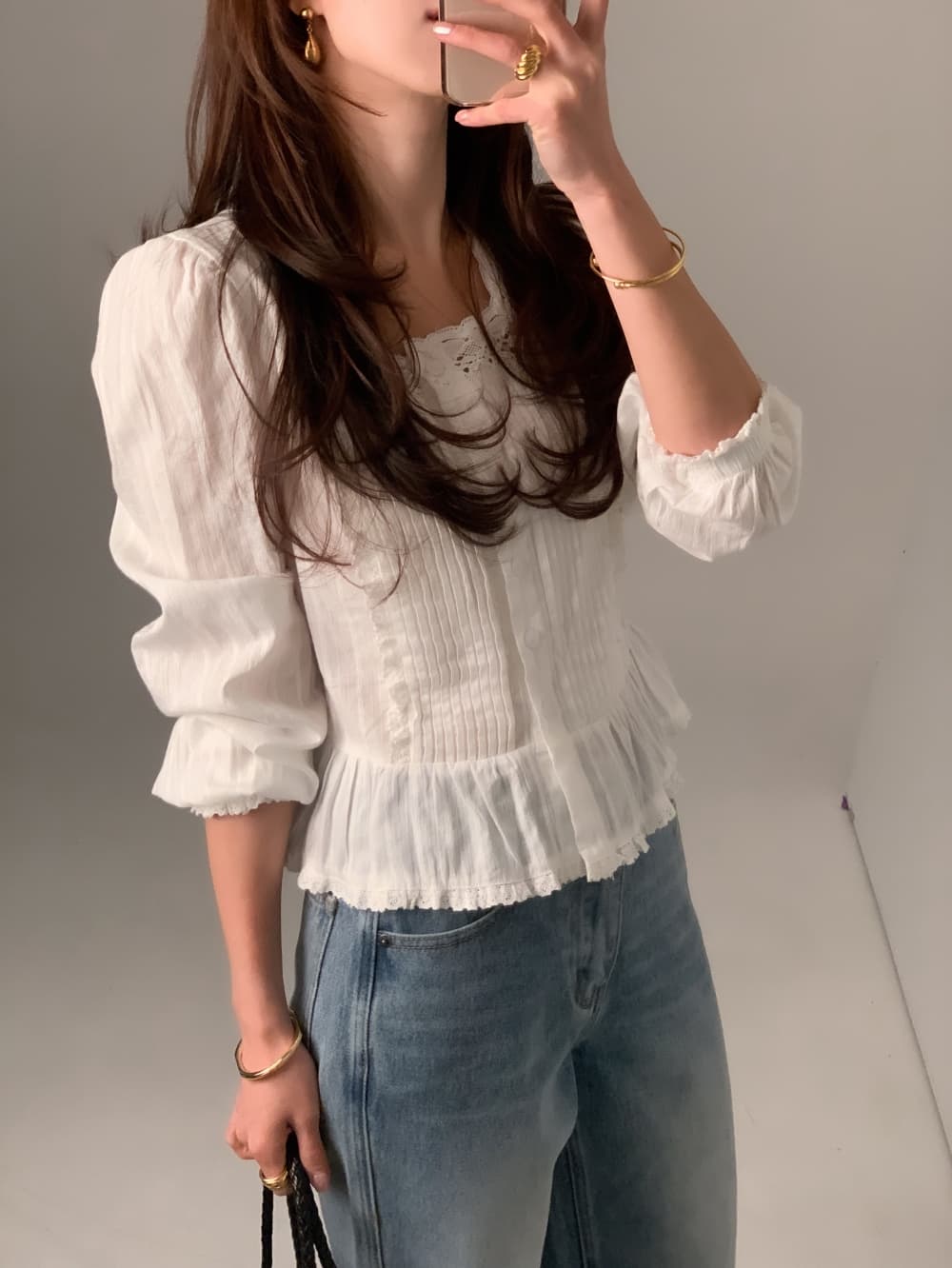 무거운 작업 레이스 레이스 레이스 업 셔츠 쉬폰 블라우스 한국 스타일 chic 빛 요리 한 패션 Chic 작은 대중 디자인 센스 상세 이미지 8
