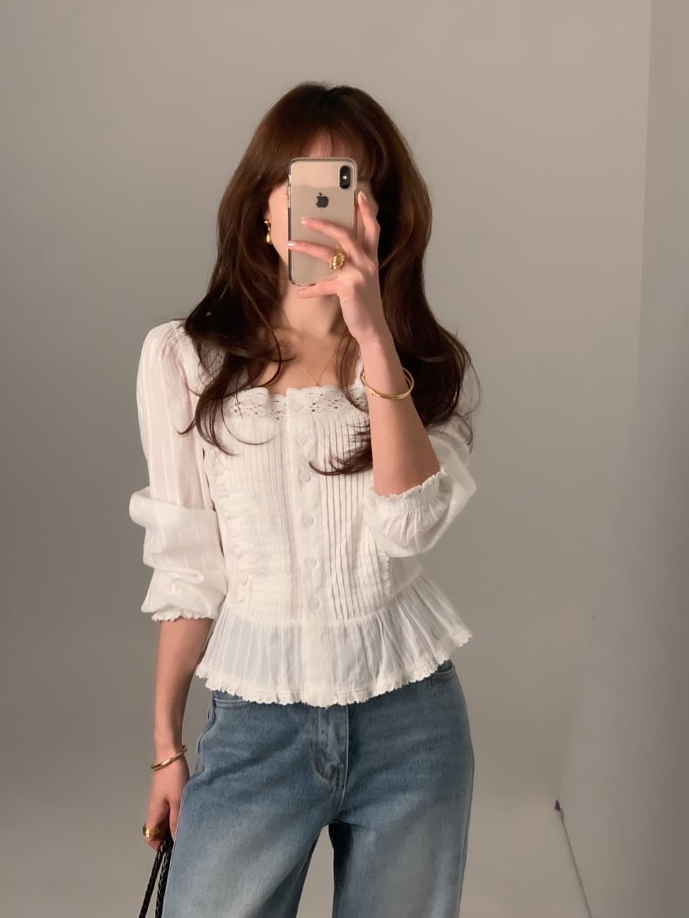 무거운 작업 레이스 레이스 레이스 업 셔츠 쉬폰 블라우스 한국 스타일 chic 빛 요리 한 패션 Chic 작은 대중 디자인 센스 상세 이미지 10
