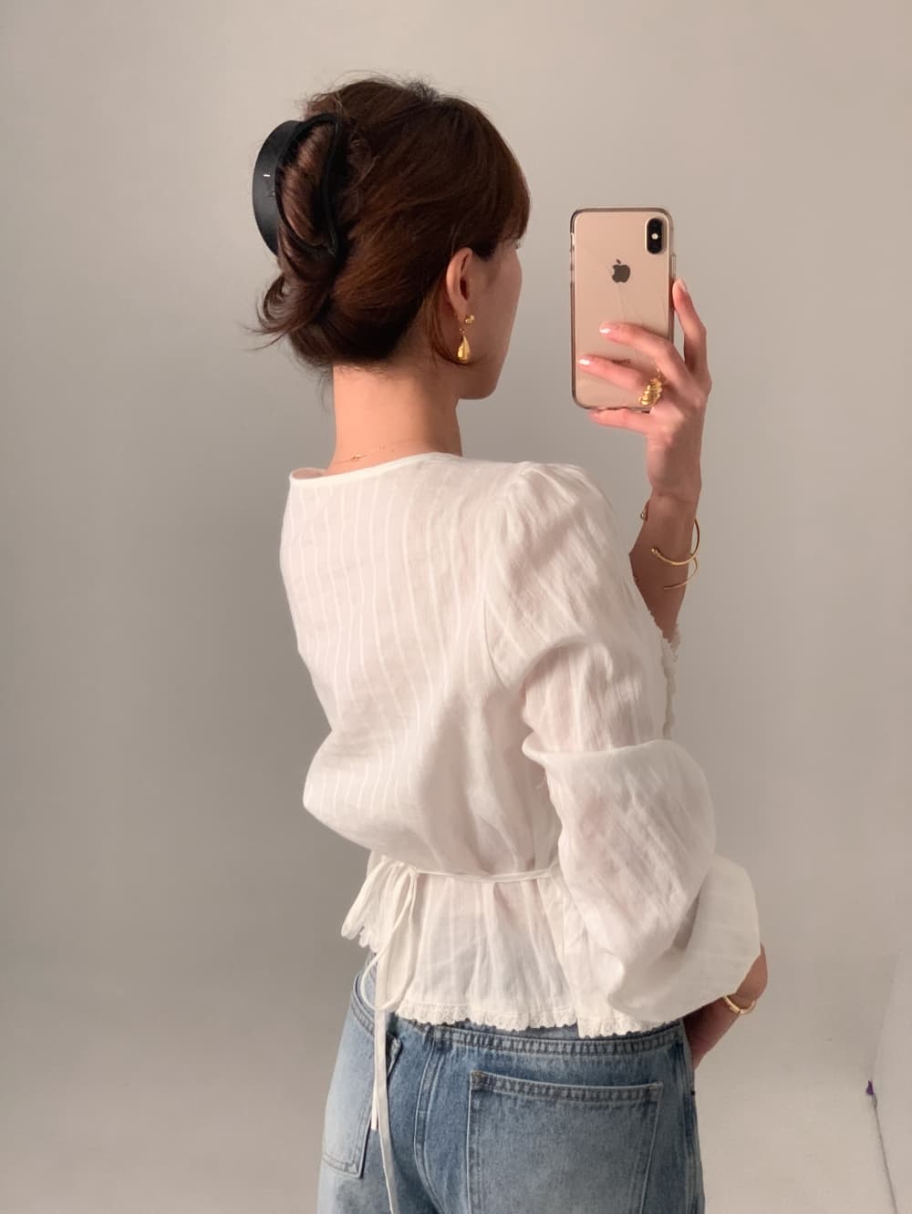 무거운 작업 레이스 레이스 레이스 업 셔츠 쉬폰 블라우스 한국 스타일 chic 빛 요리 한 패션 Chic 작은 대중 디자인 센스 상세 이미지 20