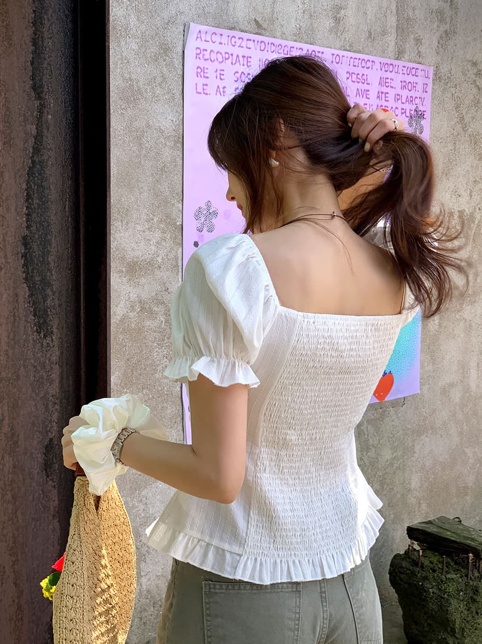프랑스식 달콤한 스타일 무거운 작업 V넥 레이스 레이스 반팔 셔츠 레이스 셔츠 맨위 한국 스타일 chic 이미지 3