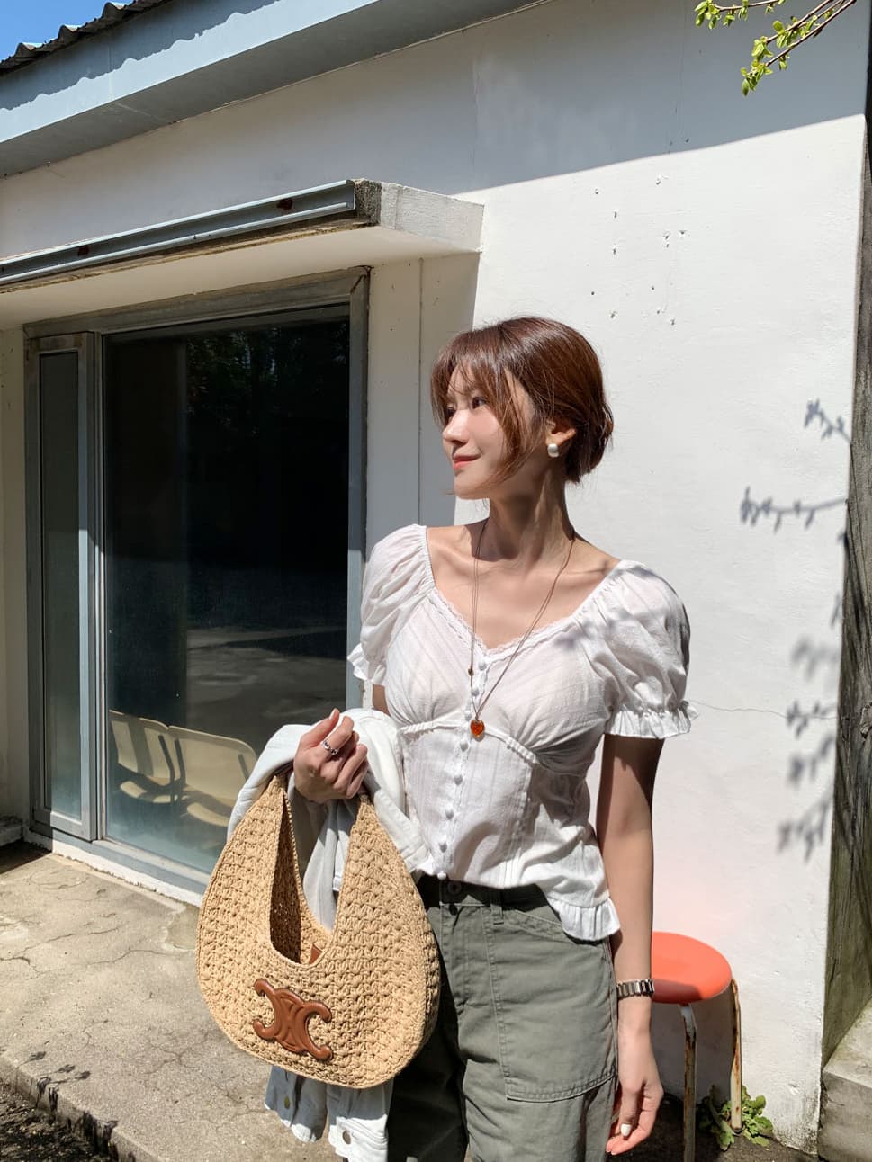 프랑스식 달콤한 스타일 무거운 작업 V넥 레이스 레이스 반팔 셔츠 레이스 셔츠 맨위 한국 스타일 chic 상세 이미지 18