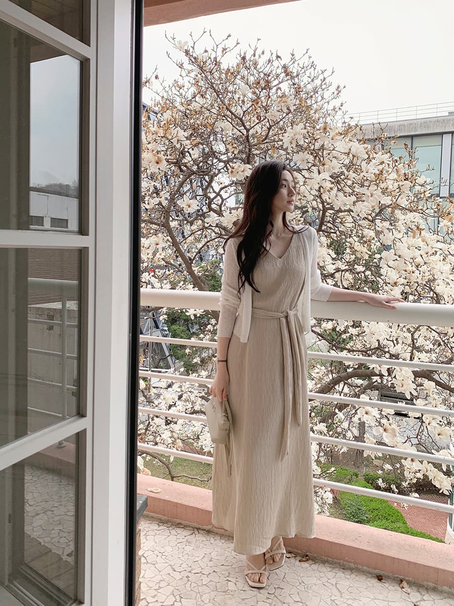 품격 V넥 다용도 뒤로 심장계 벨트 드레스 롱 스커트 여성 한국 스타일 chic 명문 여성 숙녀 상세 이미지 2