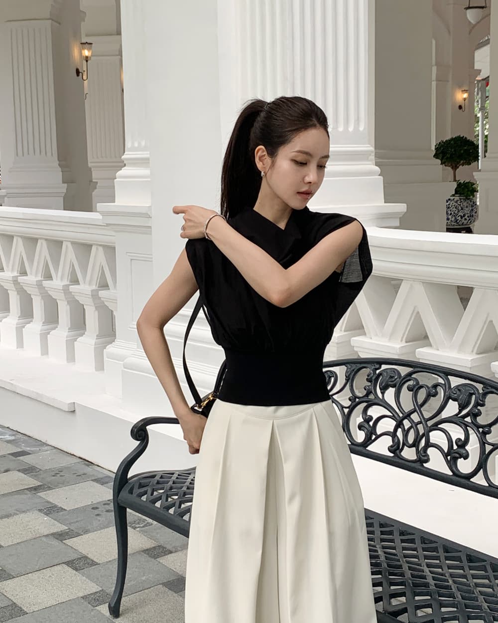 우아함 바람 한국 동대문 chic 말뚝 더미 칼라 허리 수축 민소매 셔츠 맨위 보내기 포장 가슴 상세 이미지 35