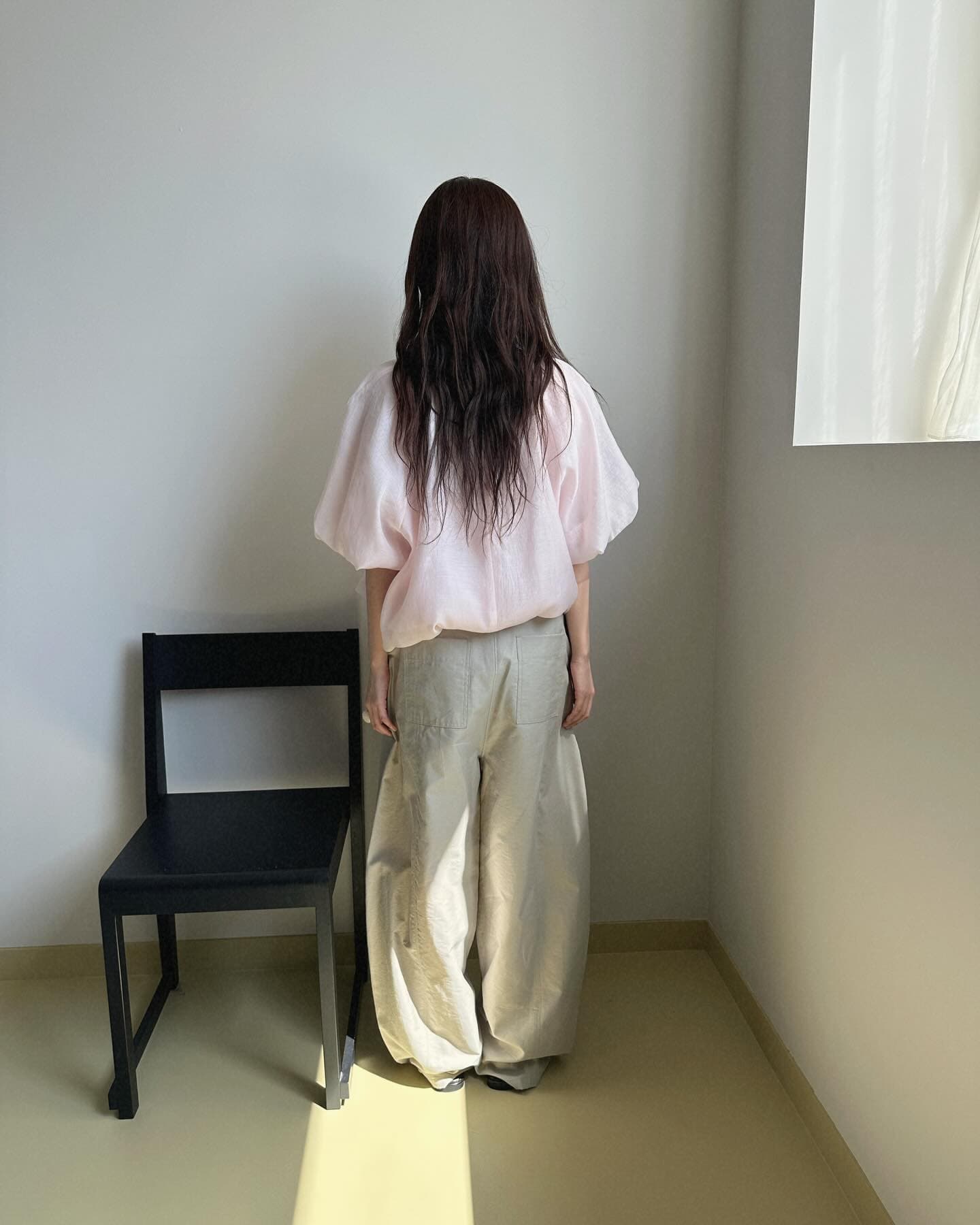한국 chic 느긋한 레트로 벌룬 소매 셔츠 상세 이미지 7
