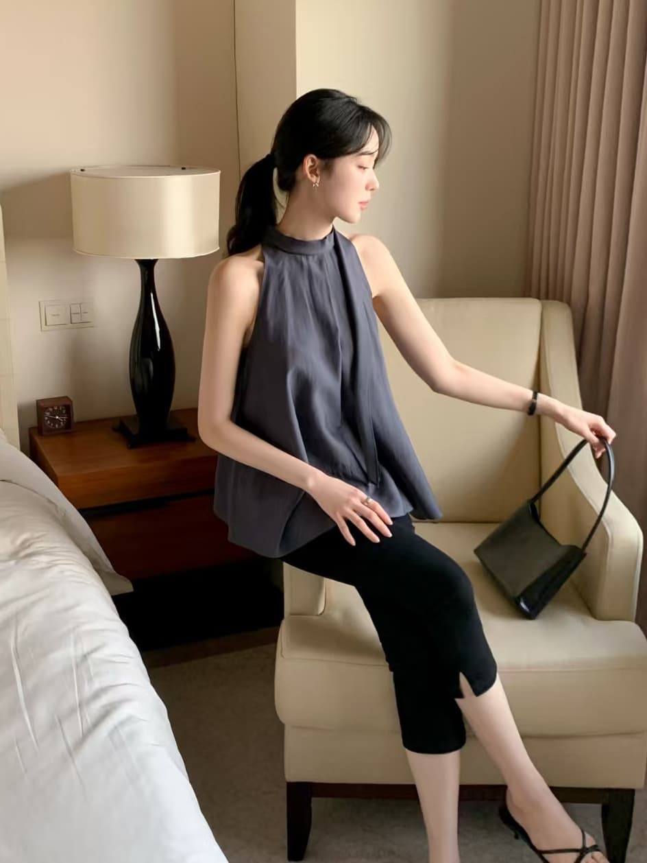 품격 우아함 행침 목 리본 민소매 조끼 셔츠 쉬폰 블라우스 맨위 여성 한국 스타일 chic 이미지 4