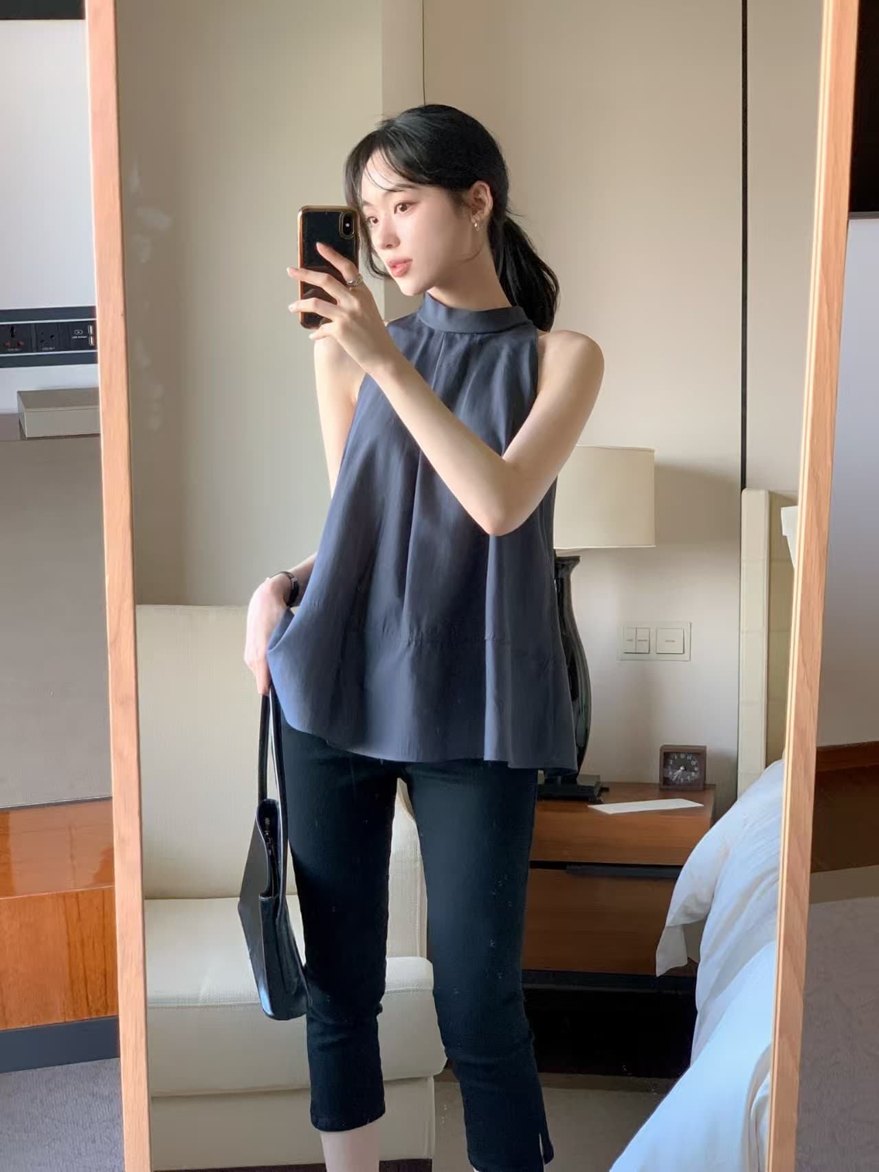 품격 우아함 행침 목 리본 민소매 조끼 셔츠 쉬폰 블라우스 맨위 여성 한국 스타일 chic 상세 이미지 10