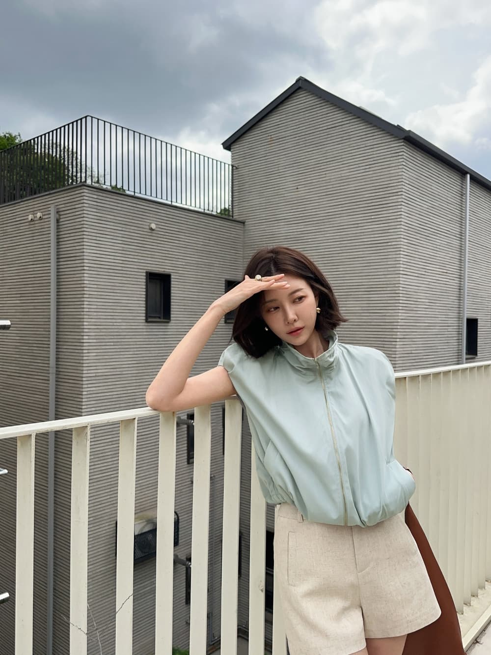 단색 스탠드 칼라 민소매 재킷 자외선 차단 의류 짧은 외투 한국 스타일 chic 높음 거리 트렌드 상세 이미지 28