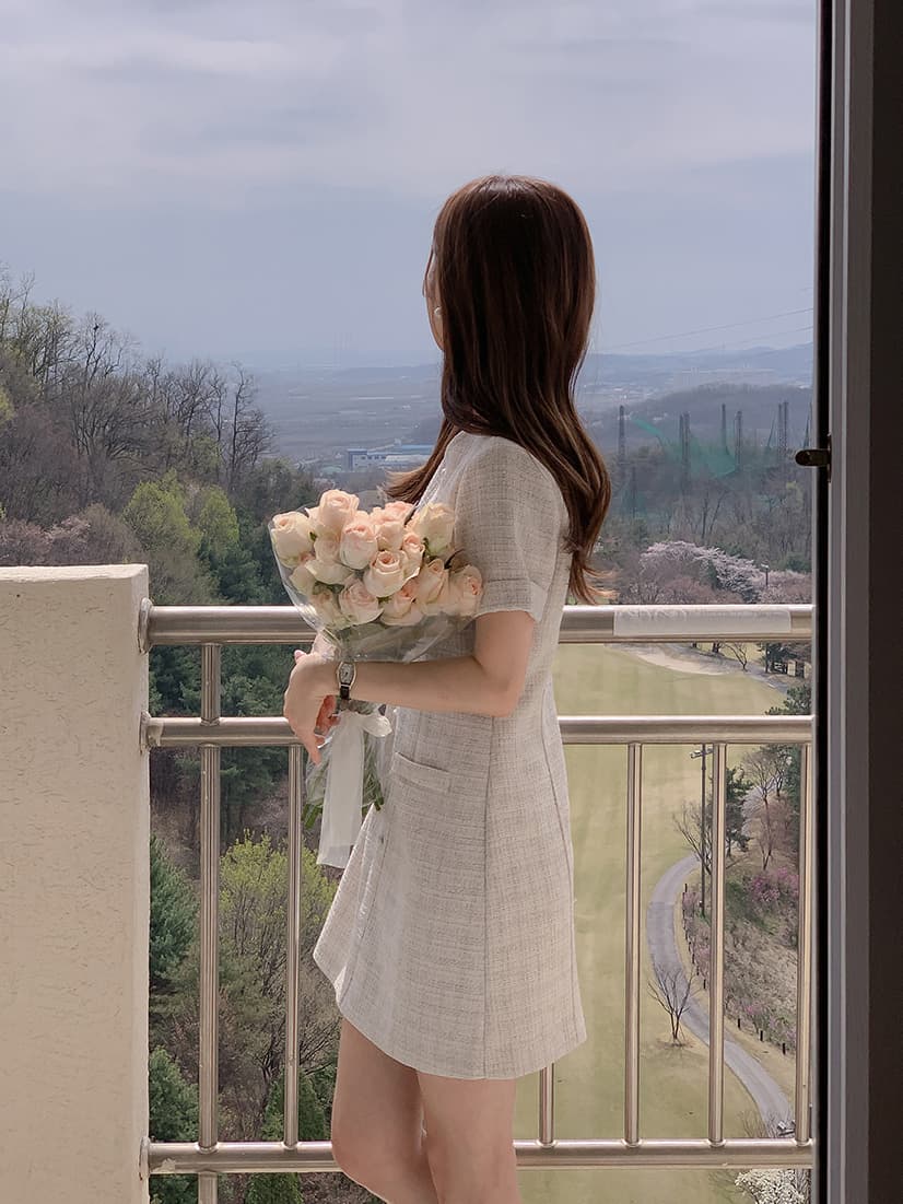 작은 샤넬 스타일 라운드 넥 반팔 드레스 한국 스타일 chic 명문 여성 숙녀 상세 이미지 12