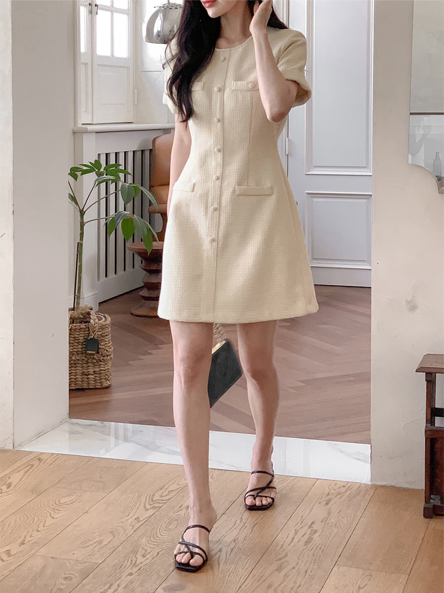 작은 샤넬 스타일 라운드 넥 반팔 드레스 한국 스타일 chic 명문 여성 숙녀 상세 이미지 17