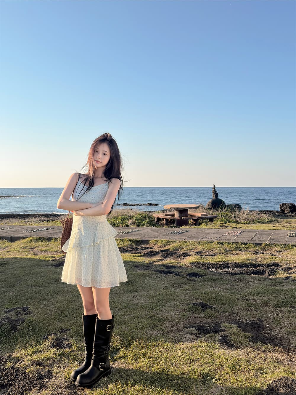 프린트 슬립 프릴 불규칙 드레스 미니 스커트 한국 스타일 chic 작은 청신 상세 이미지 4