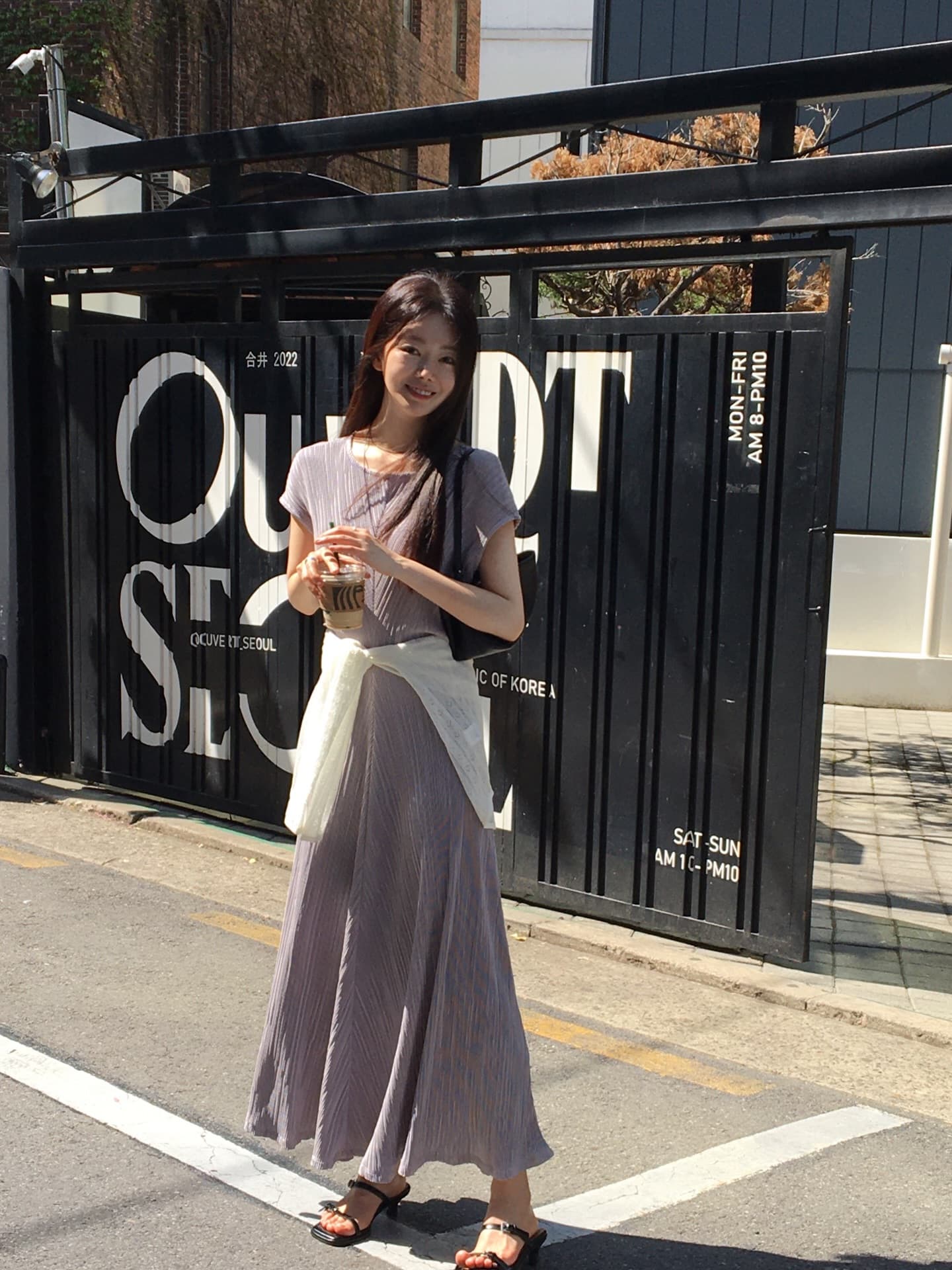 우아함 미니멀리즘 바람 높음 폭탄 반팔 드레스 롱 스커트 한국 동대문 ins 상세 이미지 1