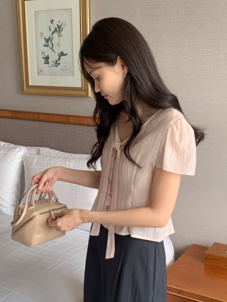 리본 반팔 셔츠 시폰 셔츠 여성 한국 스타일 chic 동대문 같은 단락 상세 이미지 4