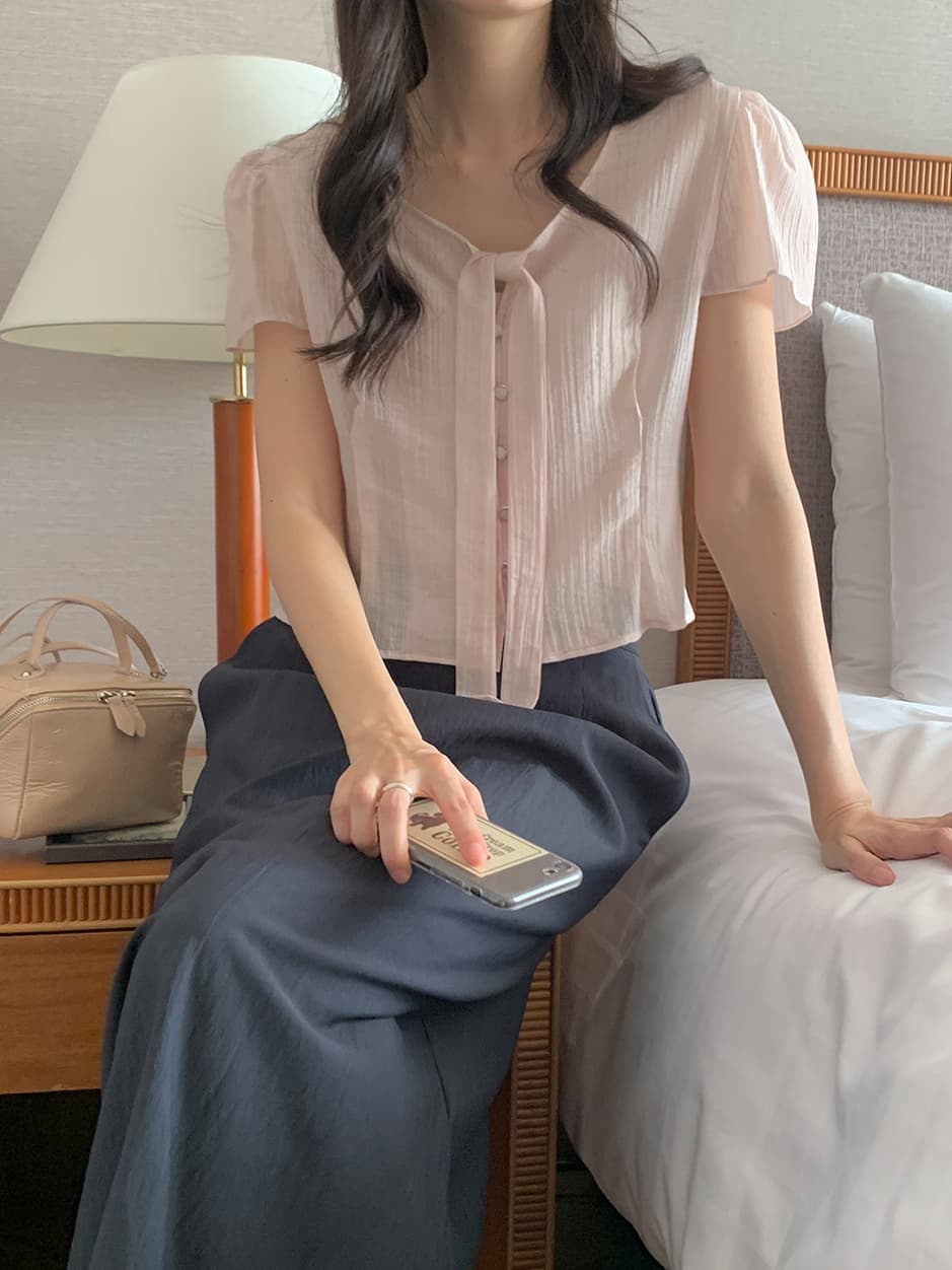 리본 반팔 셔츠 시폰 셔츠 여성 한국 스타일 chic 동대문 같은 단락 상세 이미지 7
