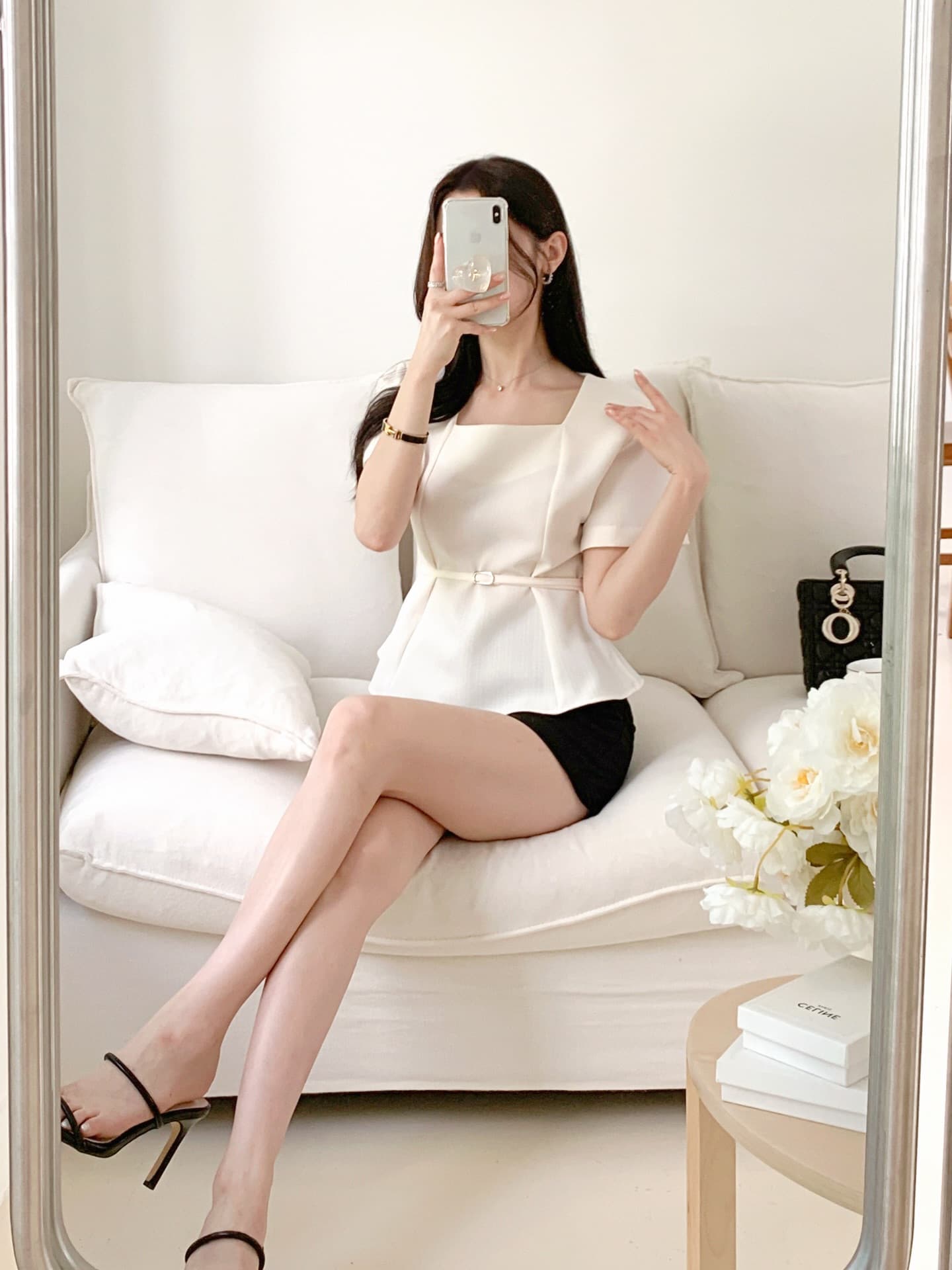 우아함 미니멀리즘 바람 출퇴근 몸매 가꾸기 반팔 셔츠 chic 그는 벤 품격 작은 샤넬 스타일 맨위 허리 수축 슬림해 보이는 상세 이미지 16