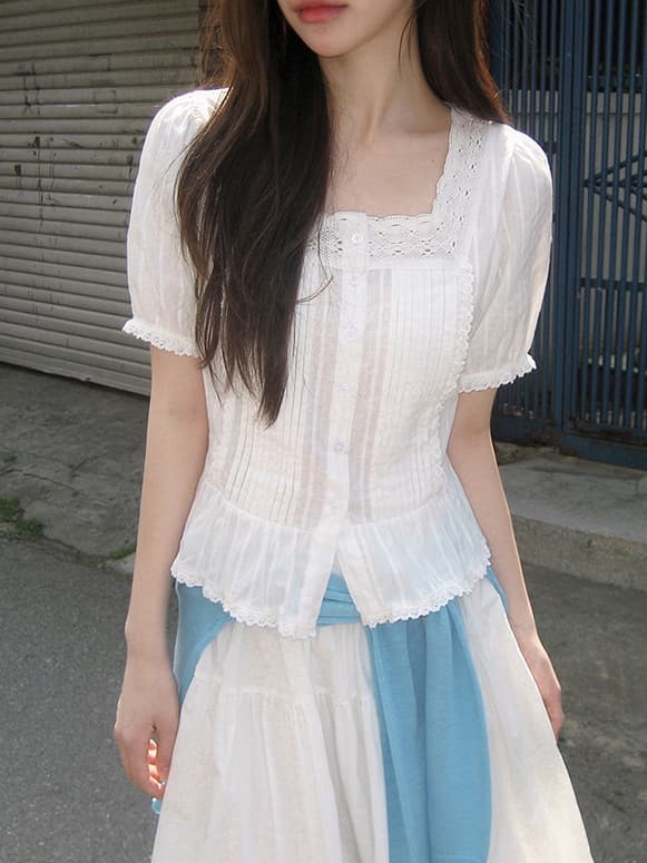 레이스 레이스 레이스 업 셔츠 한국 스타일 chic 빛 요리 한 패션 Chic 작은 대중 디자인 센스 이미지 2