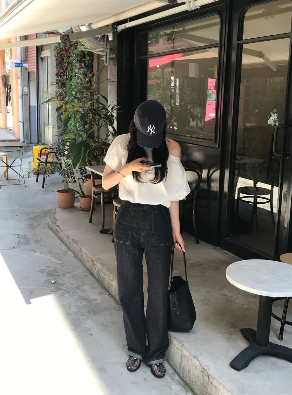단색 오프숄더 보트넥 반팔 셔츠 쉬폰 블라우스 한국 스타일 chic 상세 이미지 13