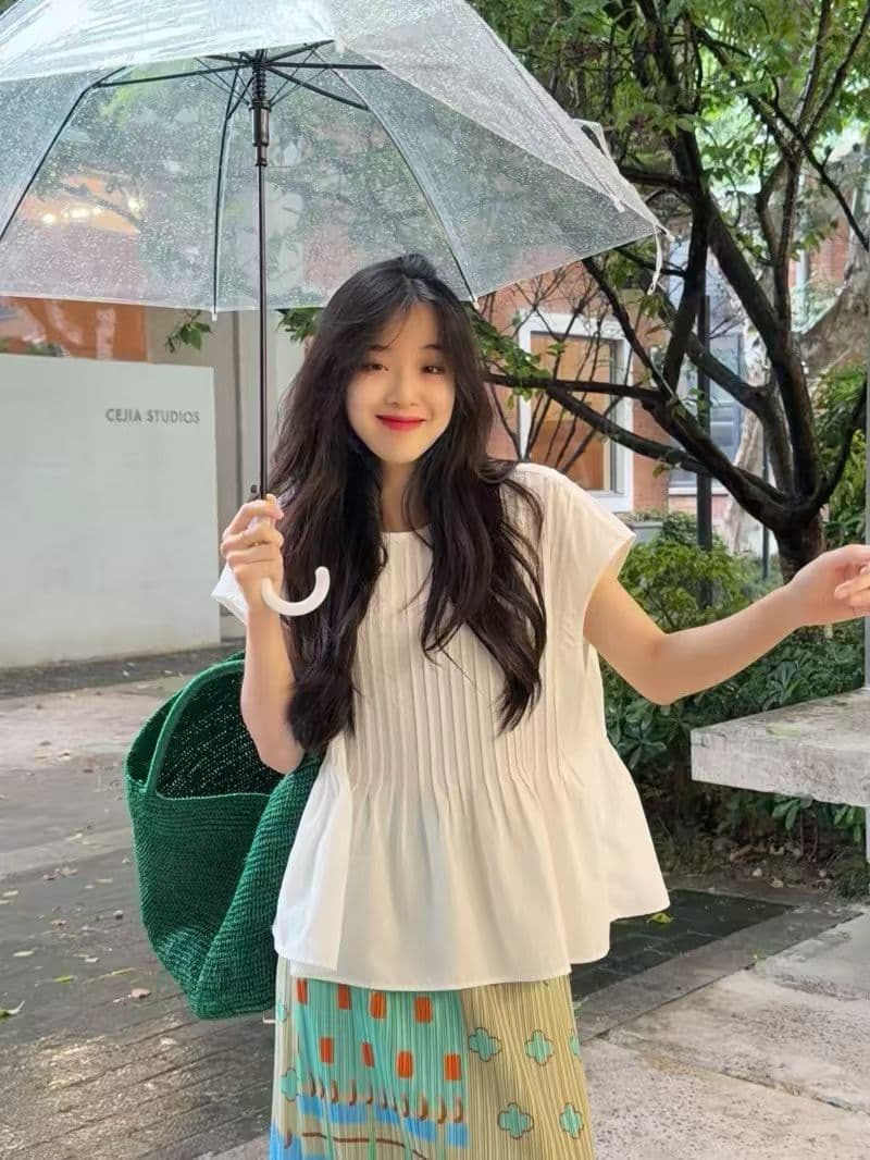 장기 주름 루즈핏 빅 사이즈 캐주얼 바람 연령 감소 민소매 셔츠 맨위 대외 무역 여성 의류 chic 상세 이미지 7