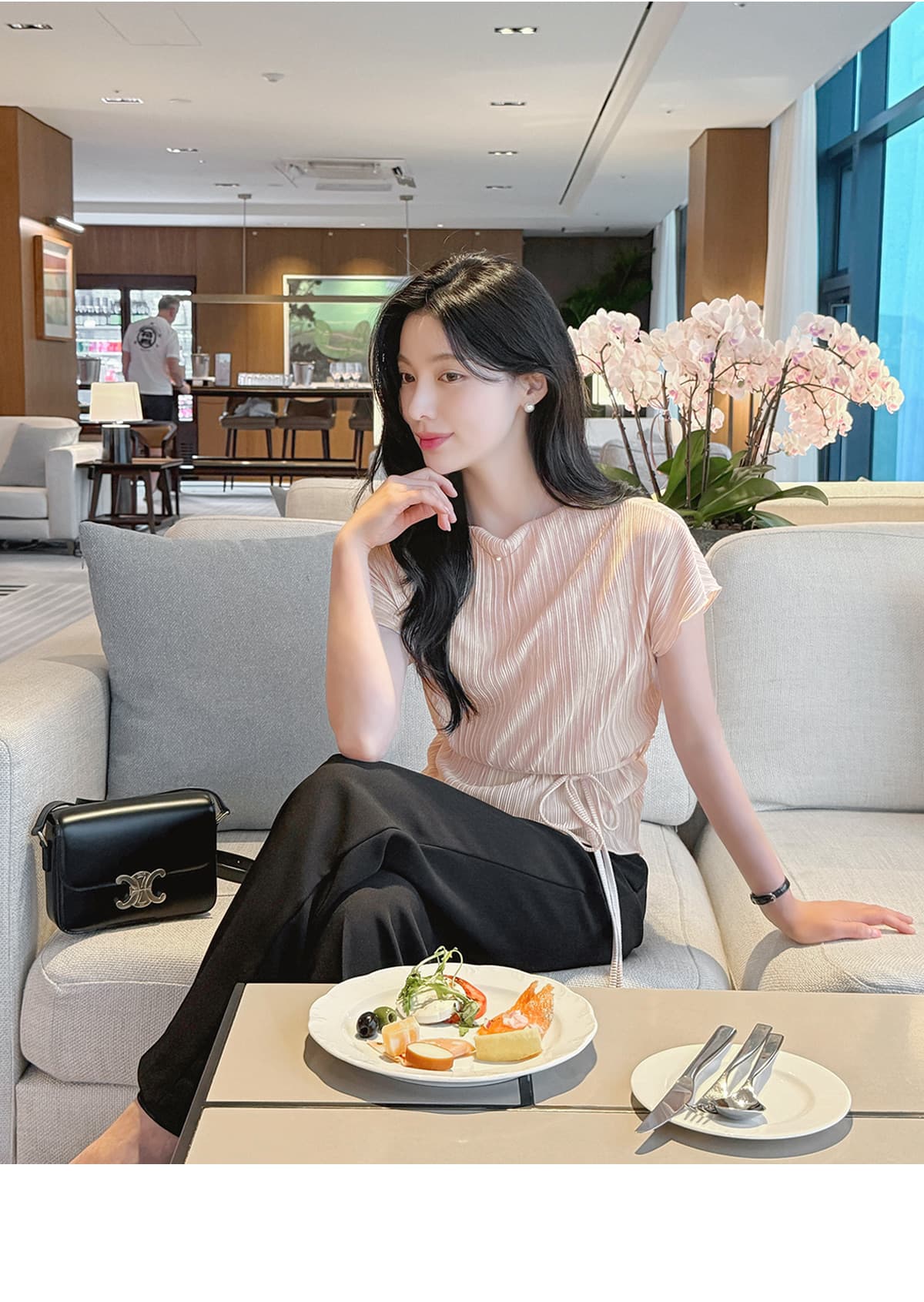주름 장식 반팔 부서 벨트 셔츠 티셔츠 한국 스타일 chic 상세 이미지 5