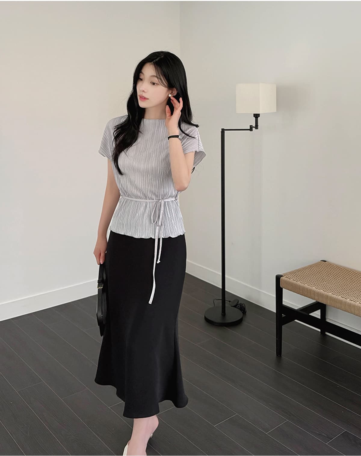 주름 장식 반팔 부서 벨트 셔츠 티셔츠 한국 스타일 chic 상세 이미지 23