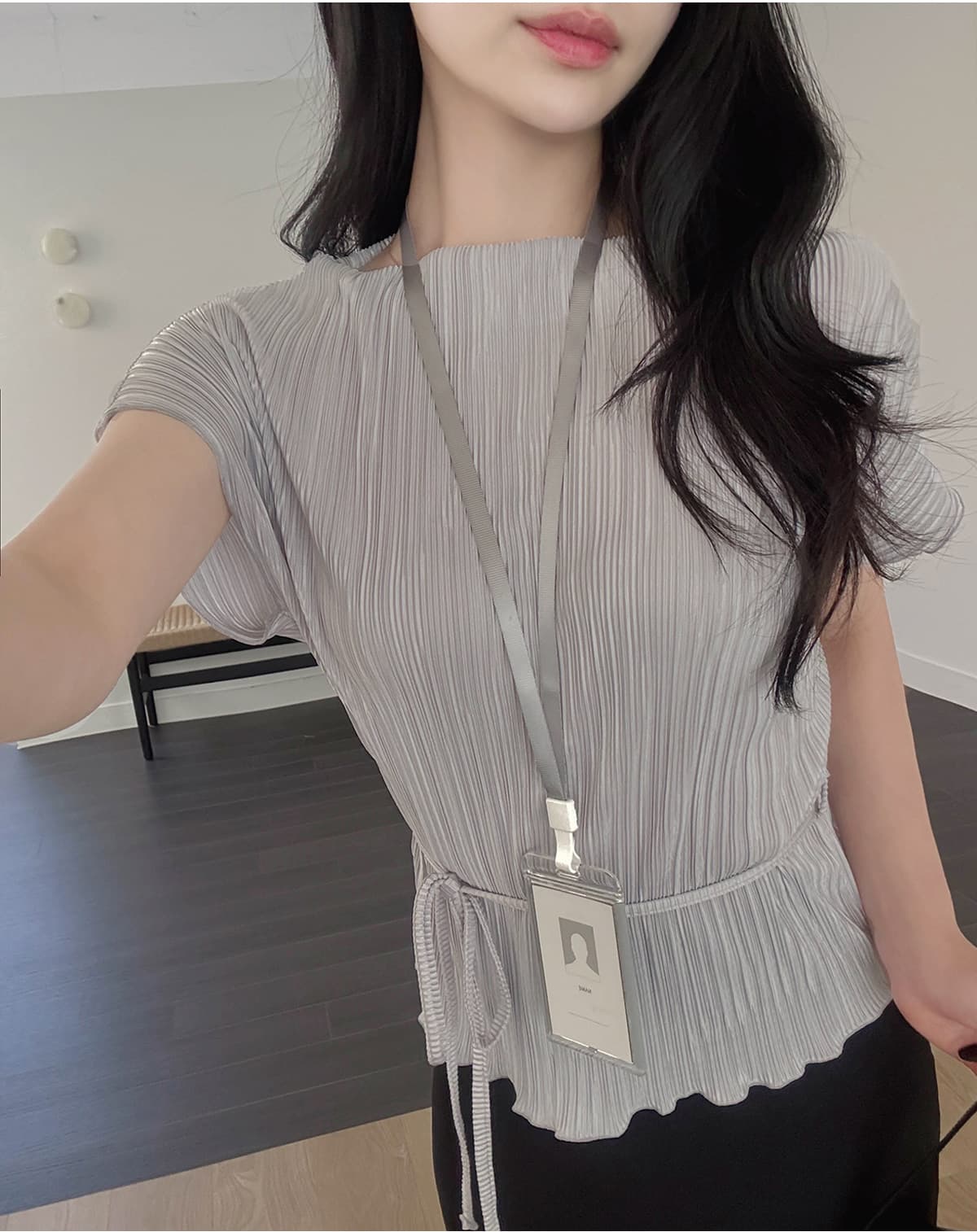 주름 장식 반팔 부서 벨트 셔츠 티셔츠 한국 스타일 chic 상세 이미지 24