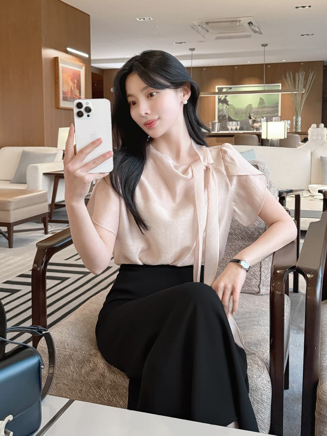 부서 나비 매듭 칼라 Feifei 소매 셔츠 시폰 셔츠 여성 한국 스타일 chic 상세 이미지 1