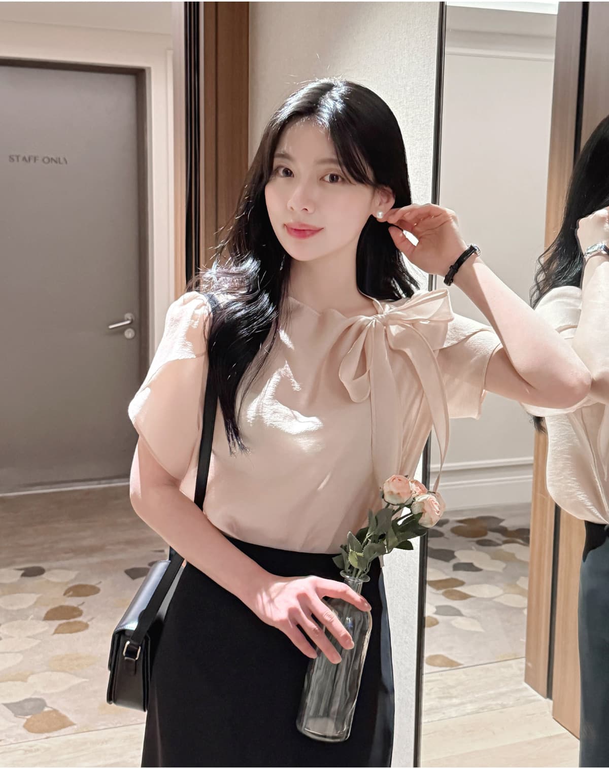 부서 나비 매듭 칼라 Feifei 소매 셔츠 시폰 셔츠 여성 한국 스타일 chic 상세 이미지 6