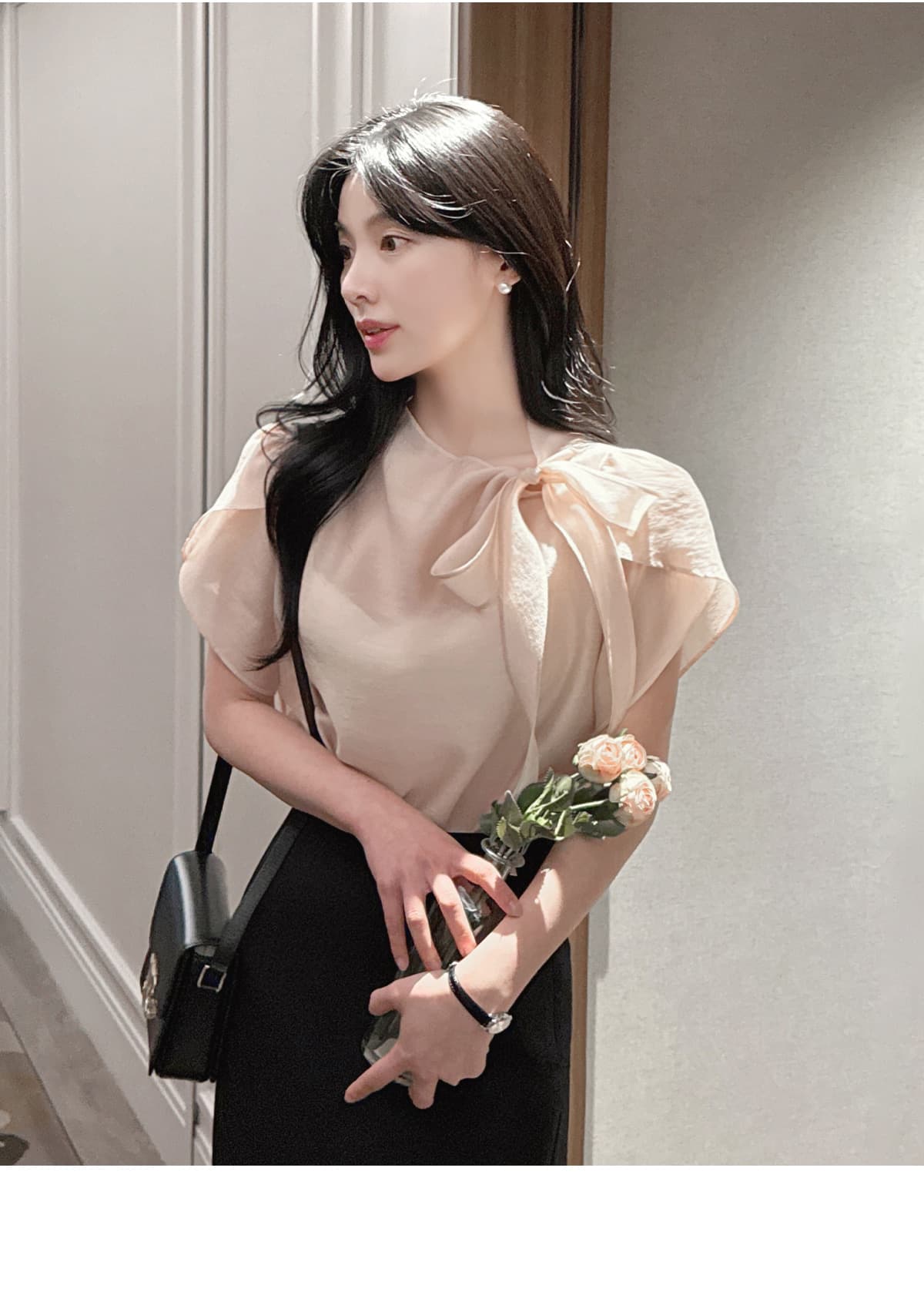 부서 나비 매듭 칼라 Feifei 소매 셔츠 시폰 셔츠 여성 한국 스타일 chic 상세 이미지 11
