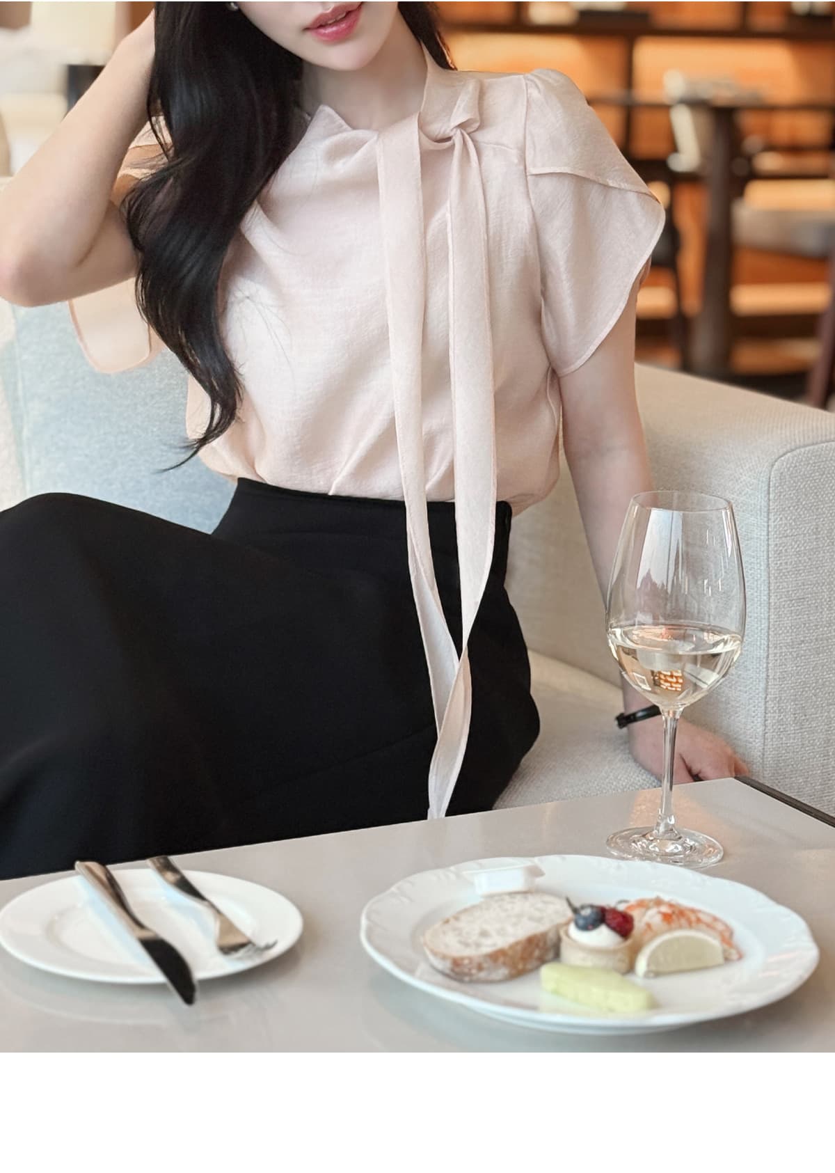 부서 나비 매듭 칼라 Feifei 소매 셔츠 시폰 셔츠 여성 한국 스타일 chic 상세 이미지 13