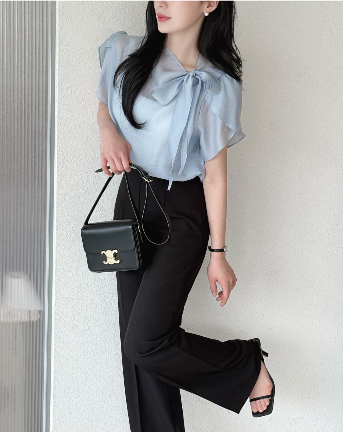 부서 나비 매듭 칼라 Feifei 소매 셔츠 시폰 셔츠 여성 한국 스타일 chic 상세 이미지 17