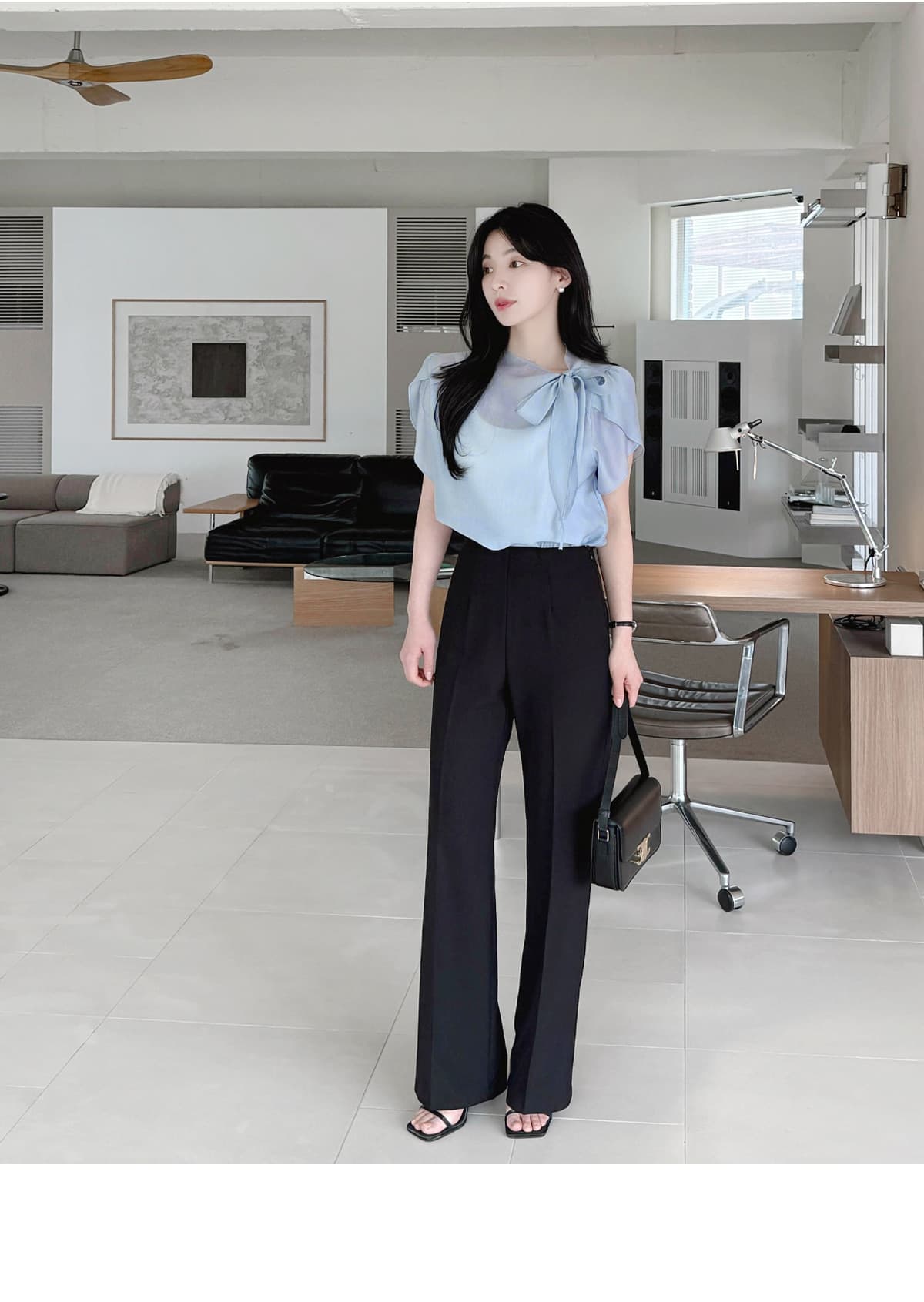부서 나비 매듭 칼라 Feifei 소매 셔츠 시폰 셔츠 여성 한국 스타일 chic 상세 이미지 19