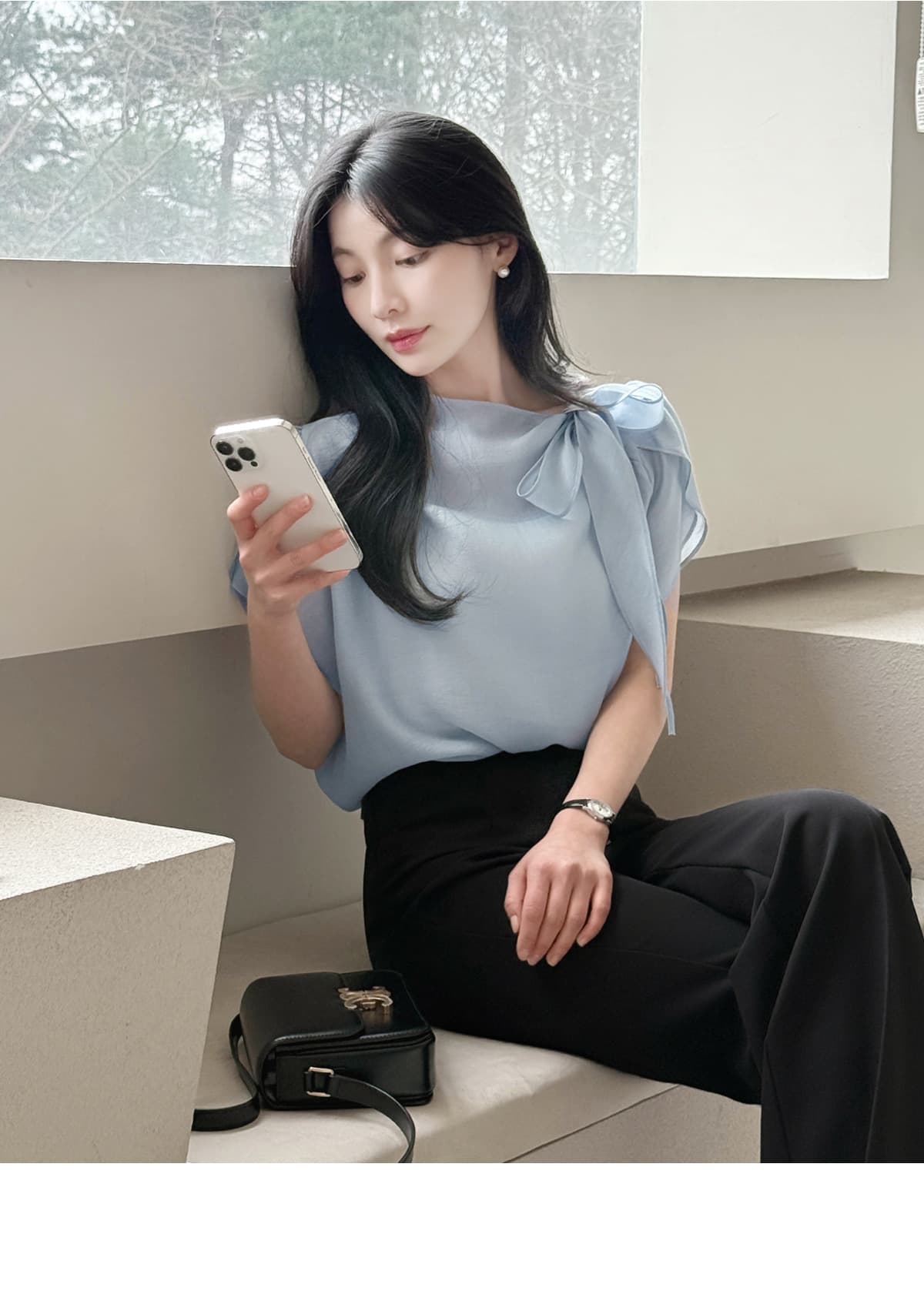 부서 나비 매듭 칼라 Feifei 소매 셔츠 시폰 셔츠 여성 한국 스타일 chic 상세 이미지 21