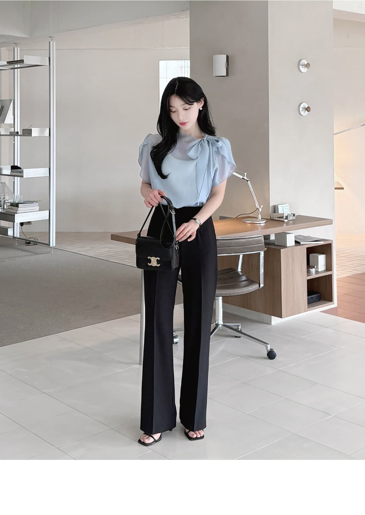부서 나비 매듭 칼라 Feifei 소매 셔츠 시폰 셔츠 여성 한국 스타일 chic 상세 이미지 23