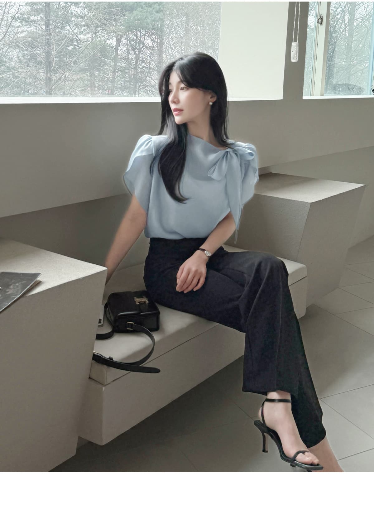부서 나비 매듭 칼라 Feifei 소매 셔츠 시폰 셔츠 여성 한국 스타일 chic 상세 이미지 24