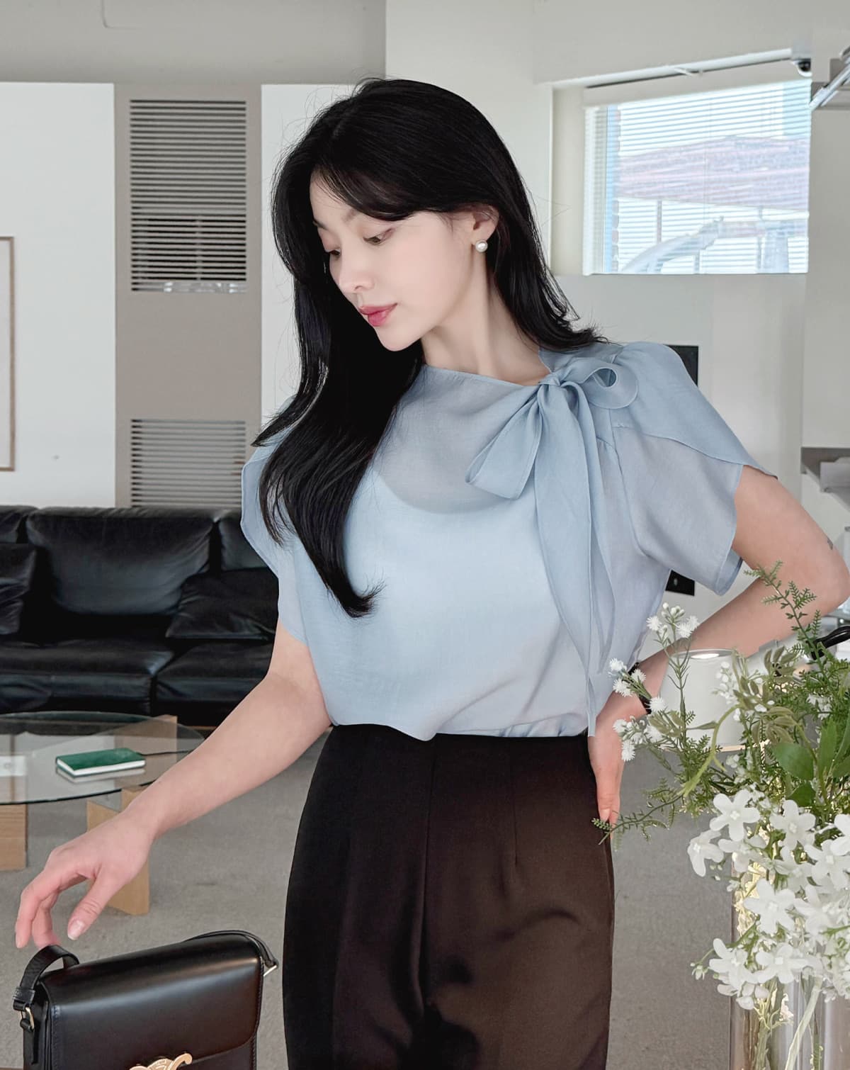 부서 나비 매듭 칼라 Feifei 소매 셔츠 시폰 셔츠 여성 한국 스타일 chic 상세 이미지 27