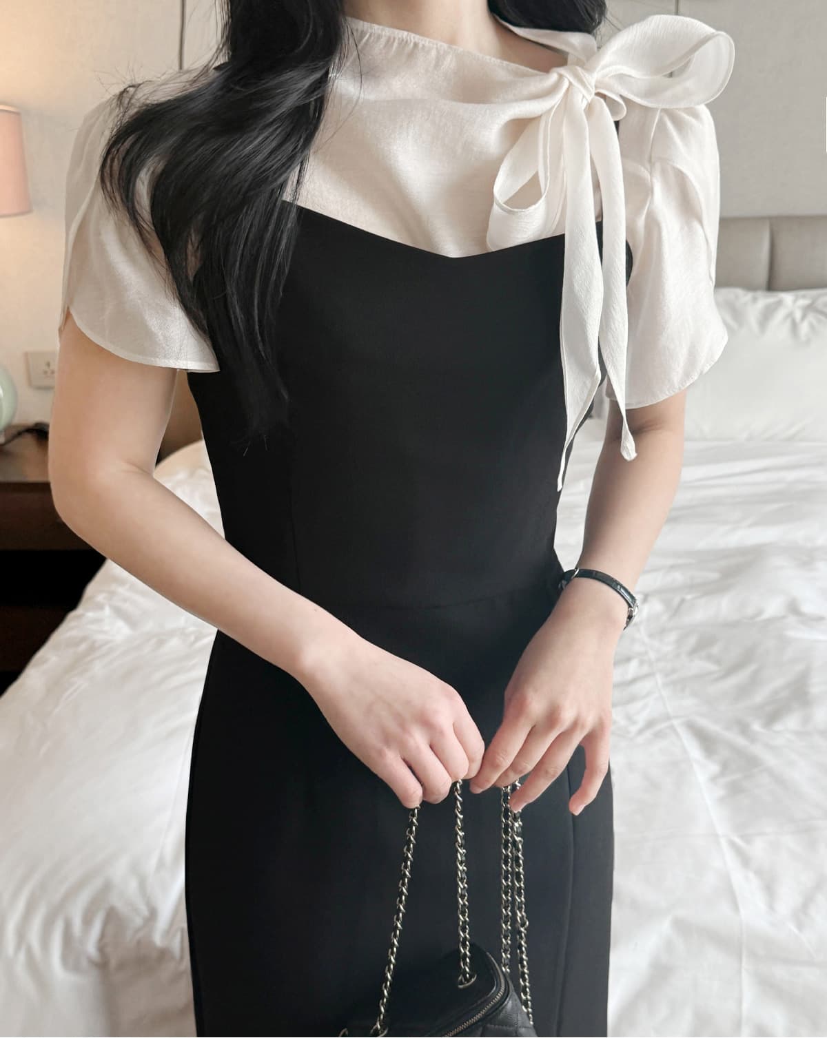 부서 나비 매듭 칼라 Feifei 소매 셔츠 시폰 셔츠 여성 한국 스타일 chic 상세 이미지 29
