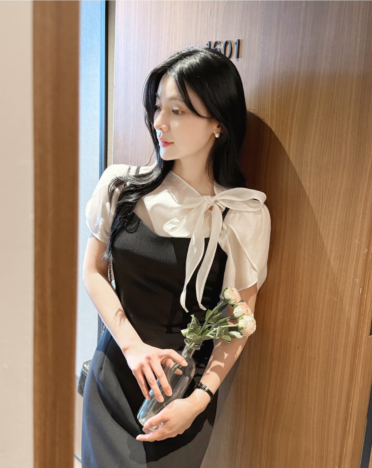 부서 나비 매듭 칼라 Feifei 소매 셔츠 시폰 셔츠 여성 한국 스타일 chic 상세 이미지 32