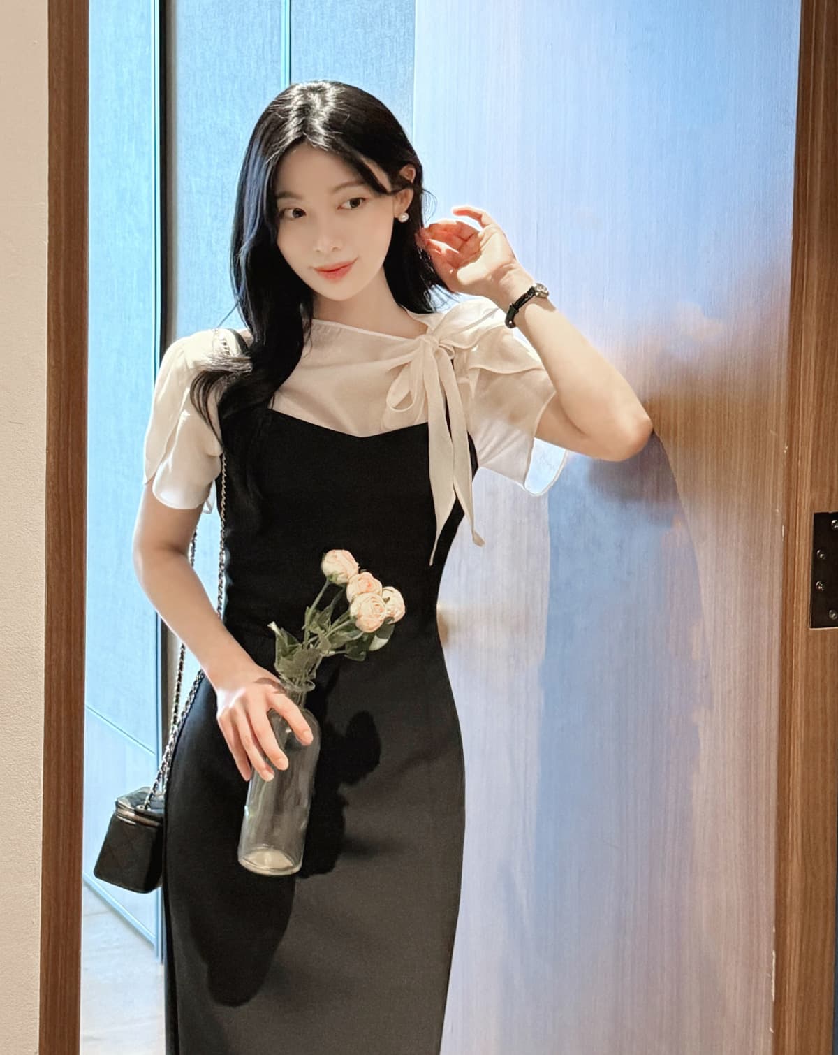 부서 나비 매듭 칼라 Feifei 소매 셔츠 시폰 셔츠 여성 한국 스타일 chic 상세 이미지 33