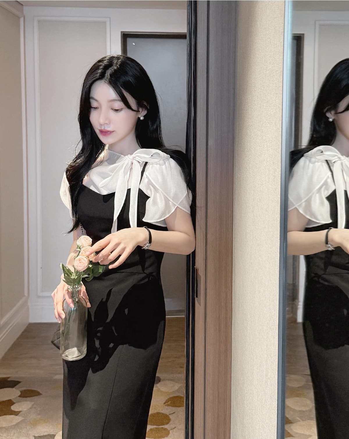 부서 나비 매듭 칼라 Feifei 소매 셔츠 시폰 셔츠 여성 한국 스타일 chic 상세 이미지 34