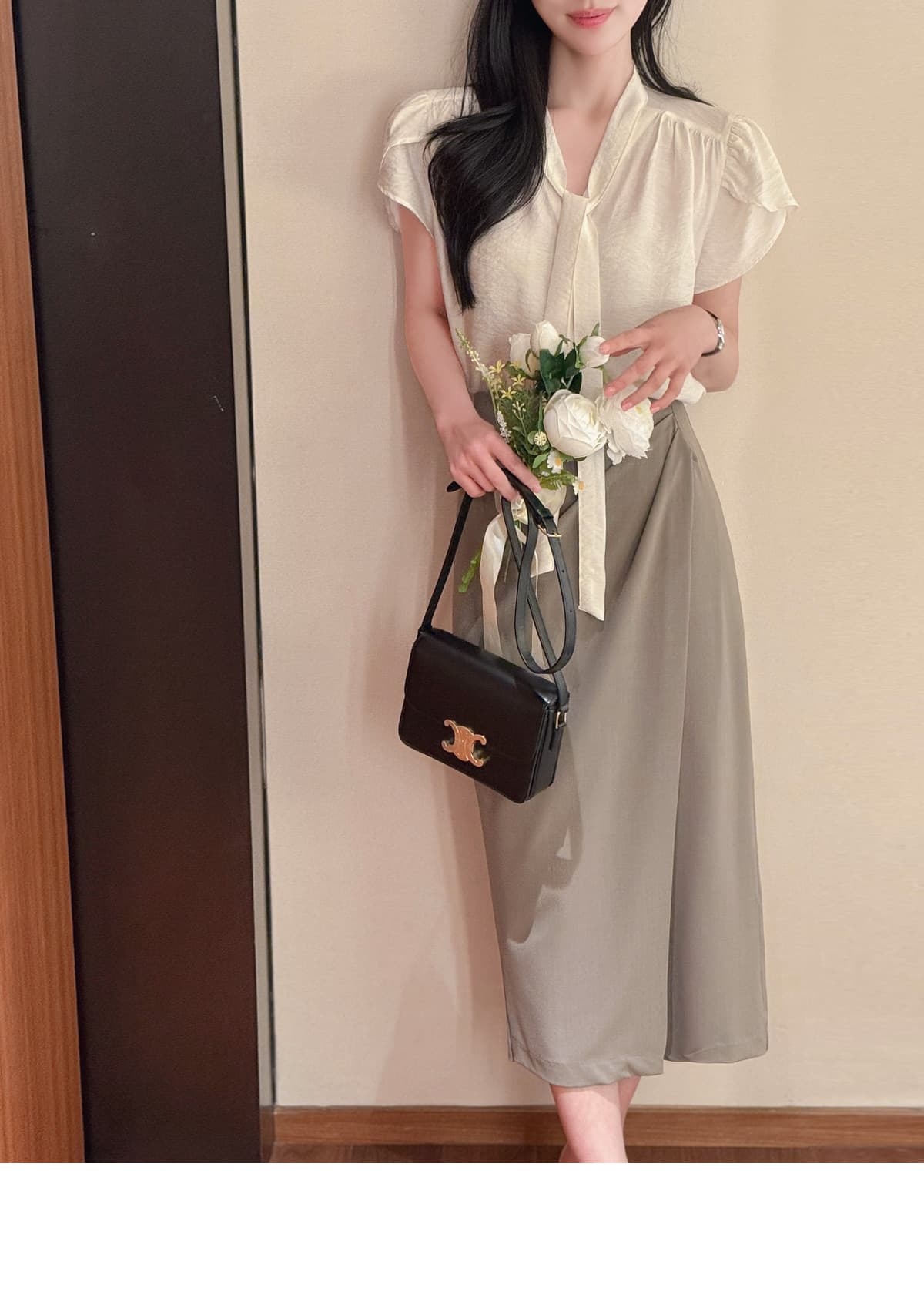 느긋한 레이스업 튤립 반팔 셔츠 한국 스타일 chic 상세 이미지 11