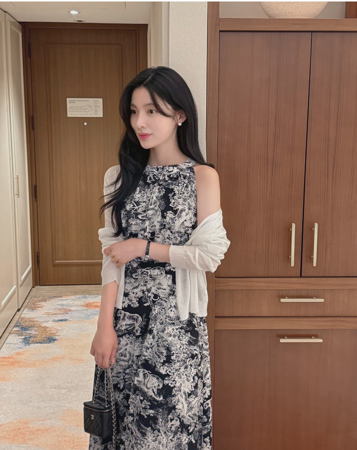 청화 백자 프린트 행침 목 몸매 가꾸기 레이스업 슬립 드레스 롱 스커트 한국 스타일 chic 상세 이미지 27