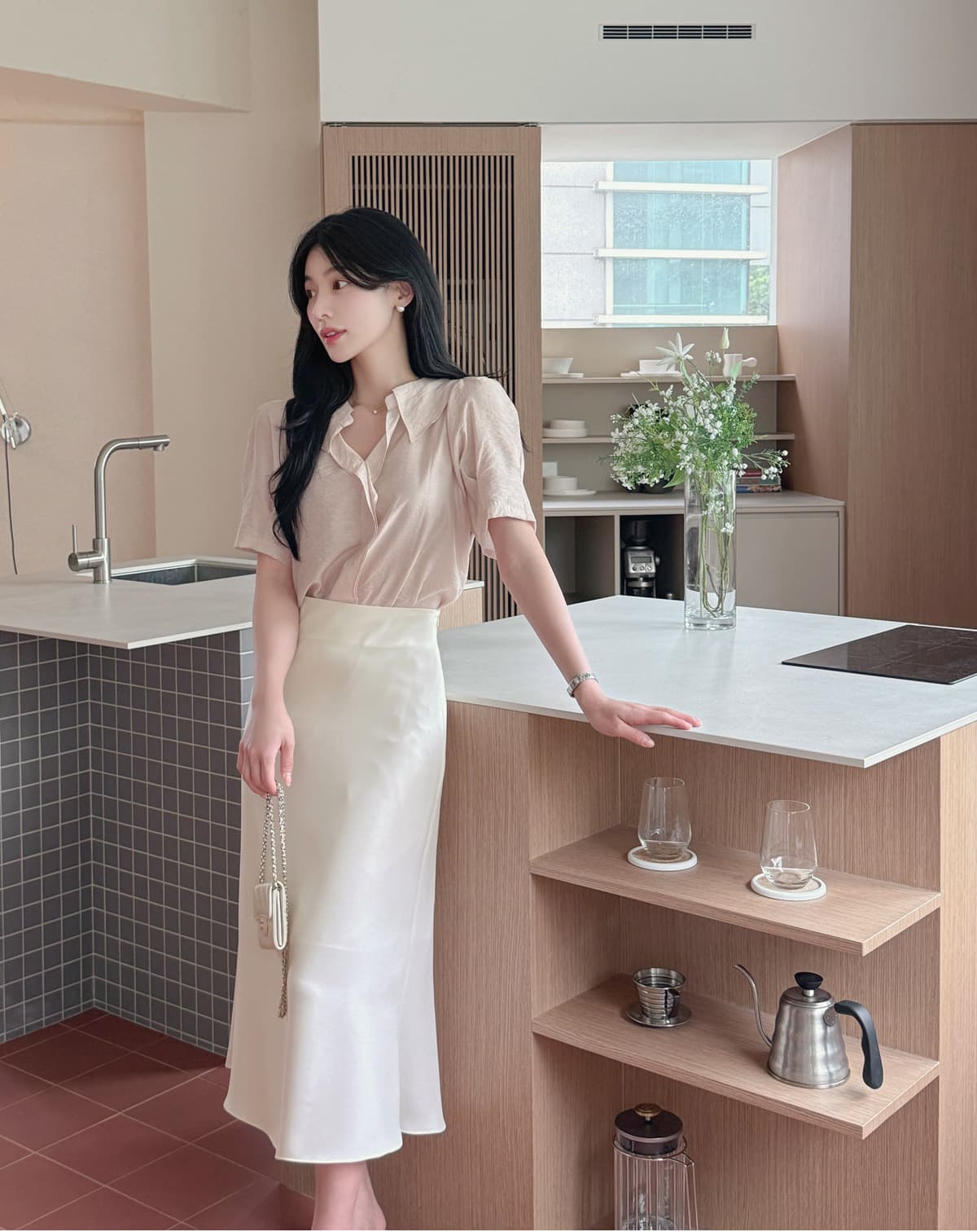 프릴 칼라 반팔 셔츠 쉬폰 블라우스 한국 스타일 chic Chic 작은 대중 디자인 센스 상세 이미지 11