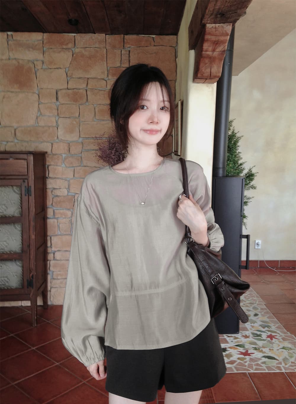 한 부서 빛 요리 한 레트로 색상 시스템 미니멀리즘 긴팔 풀오버 셔츠 도시 출퇴근 이미지 4