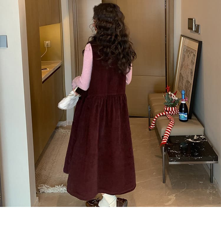 가을 의상 새로운 분위기 센스 가을 의상 느긋한 바람 코듀로이 임산부 드레스 투피스 세트 상세 이미지 44