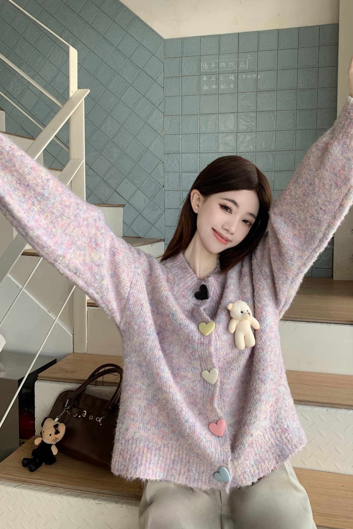 실사 한 부서 작은 곰 니트 오픈 가디건 스웨터 가을 겨울 새로운 빅 사이즈 부드러운 찹쌀 스웨터 긴팔 재킷 세트 이미지 6