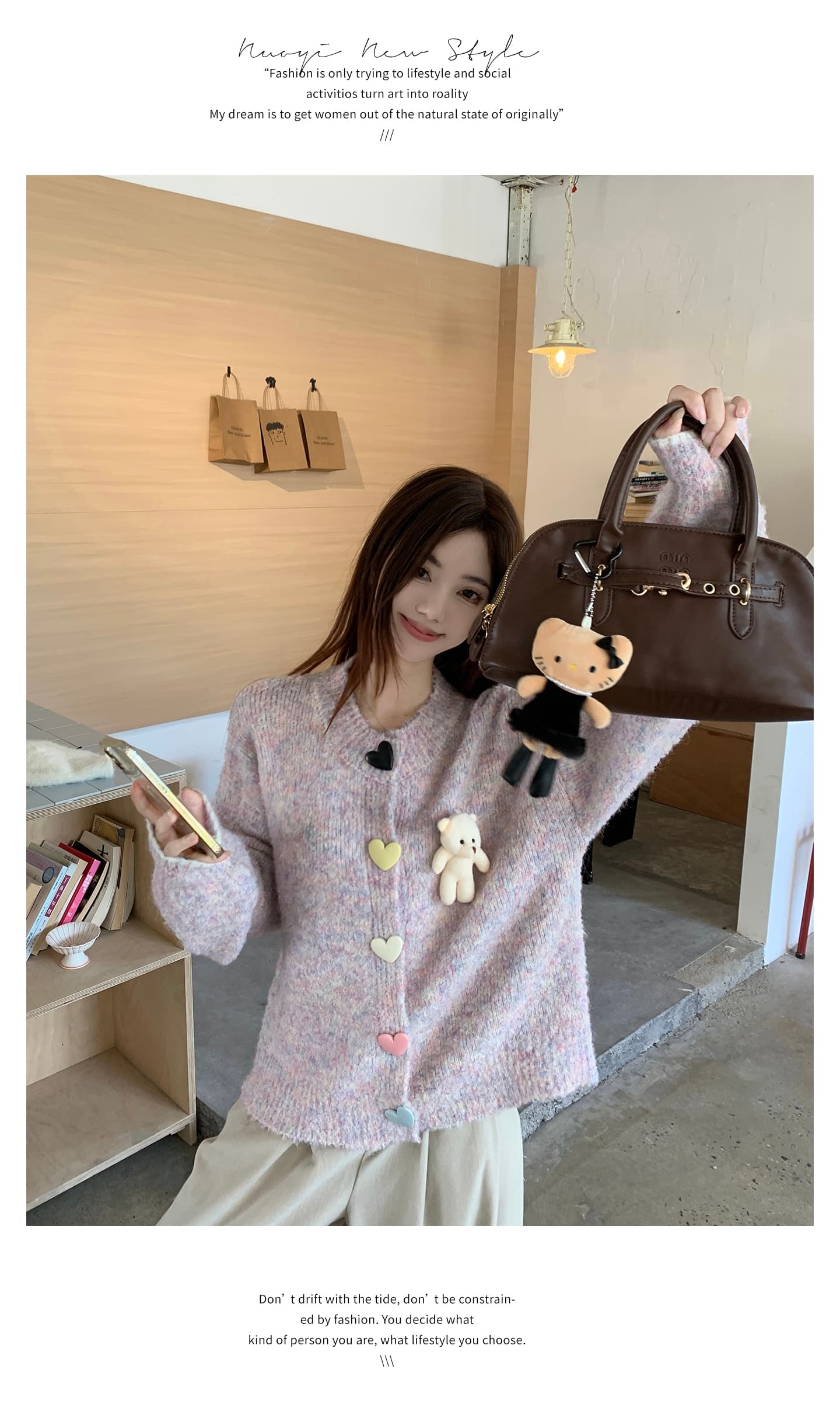 실사 한 부서 작은 곰 니트 오픈 가디건 스웨터 가을 겨울 새로운 빅 사이즈 부드러운 찹쌀 스웨터 긴팔 재킷 세트 상세 이미지 9